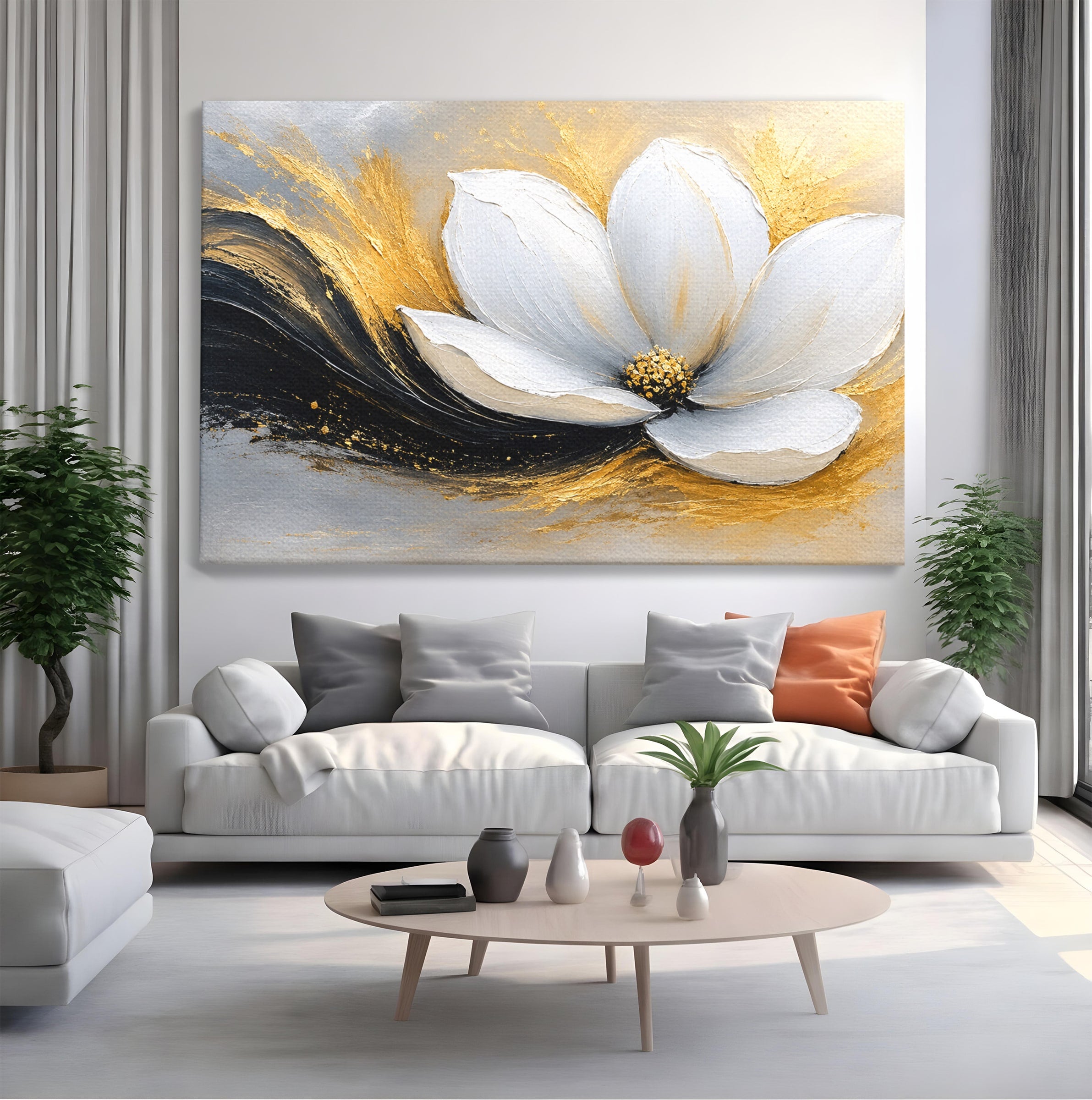 Tablou Canvas Premium LuxCanva® A1838, Adiere Aurie, Floare, Abstract, Lux, Dormitor, Eleganta, Culori Vibrante