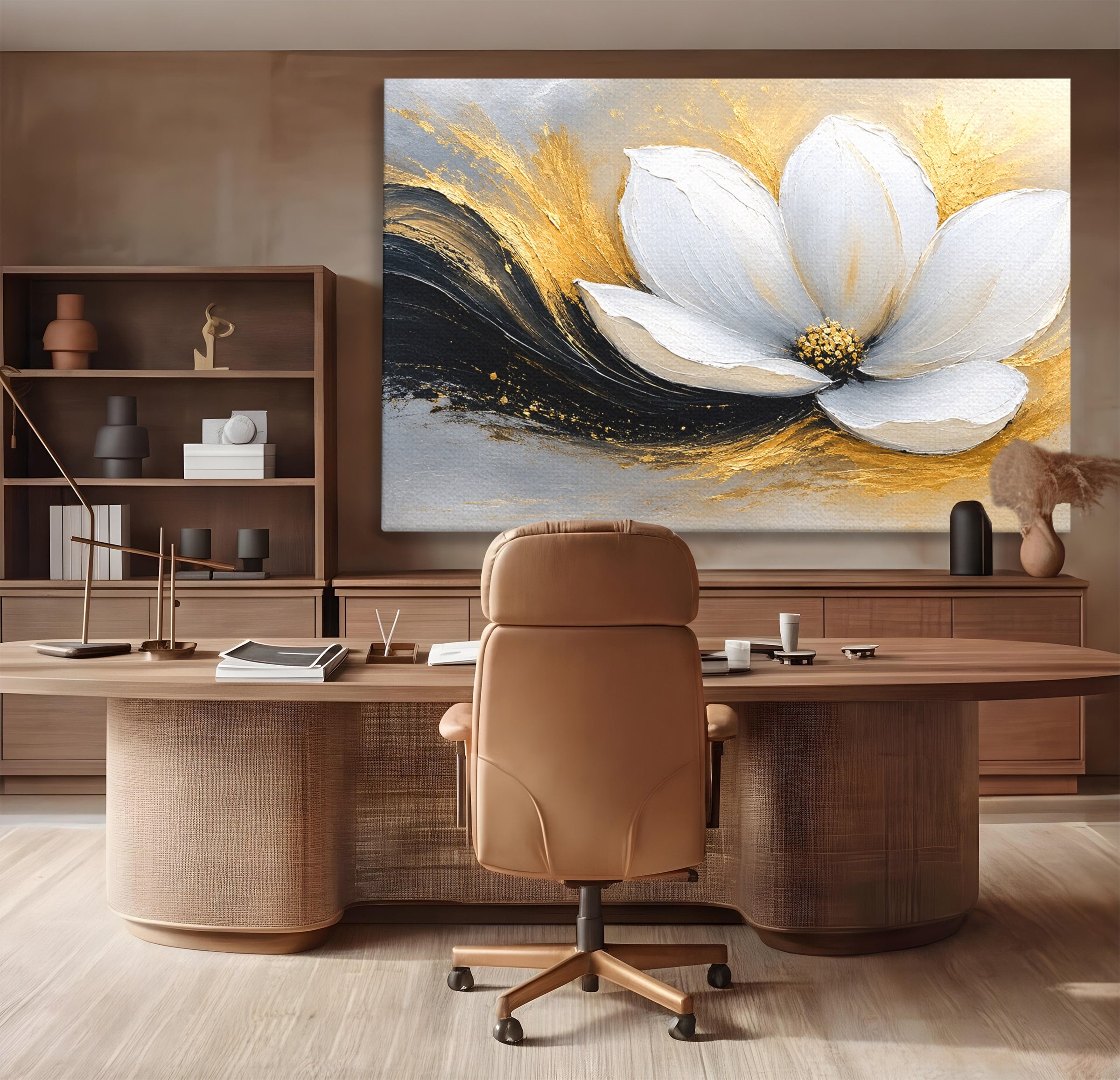 Tablou Canvas Premium LuxCanva® A1838, Adiere Aurie, Floare, Abstract, Lux, Dormitor, Eleganta, Culori Vibrante
