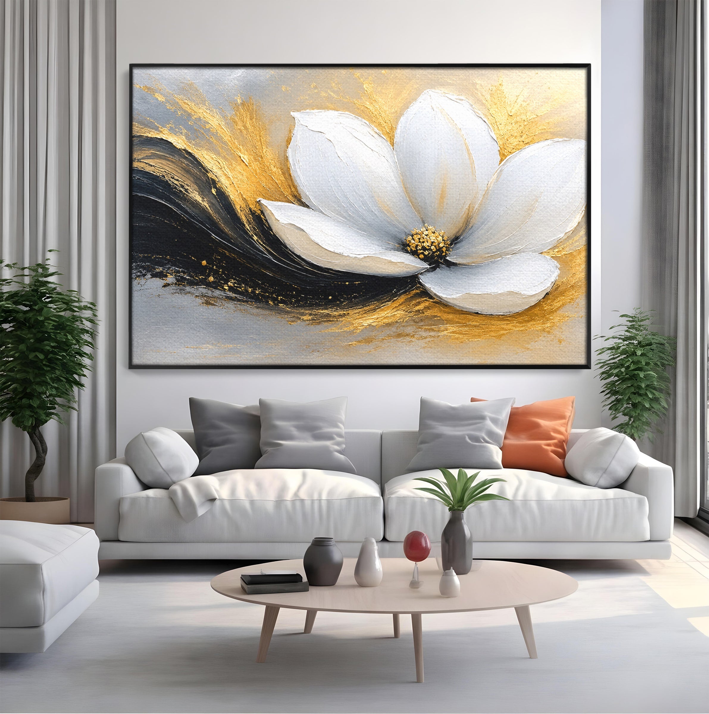 Tablou Canvas Premium LuxCanva® A1838, Adiere Aurie, Floare, Abstract, Lux, Dormitor, Eleganta, Culori Vibrante