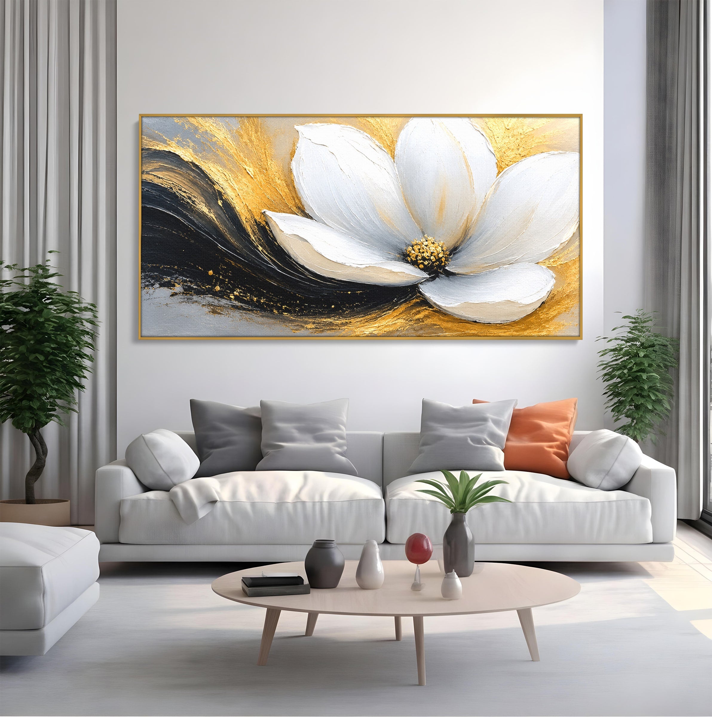 Tablou Canvas Premium LuxCanva® A1838, Adiere Aurie, Floare, Abstract, Lux, Dormitor, Eleganta, Culori Vibrante