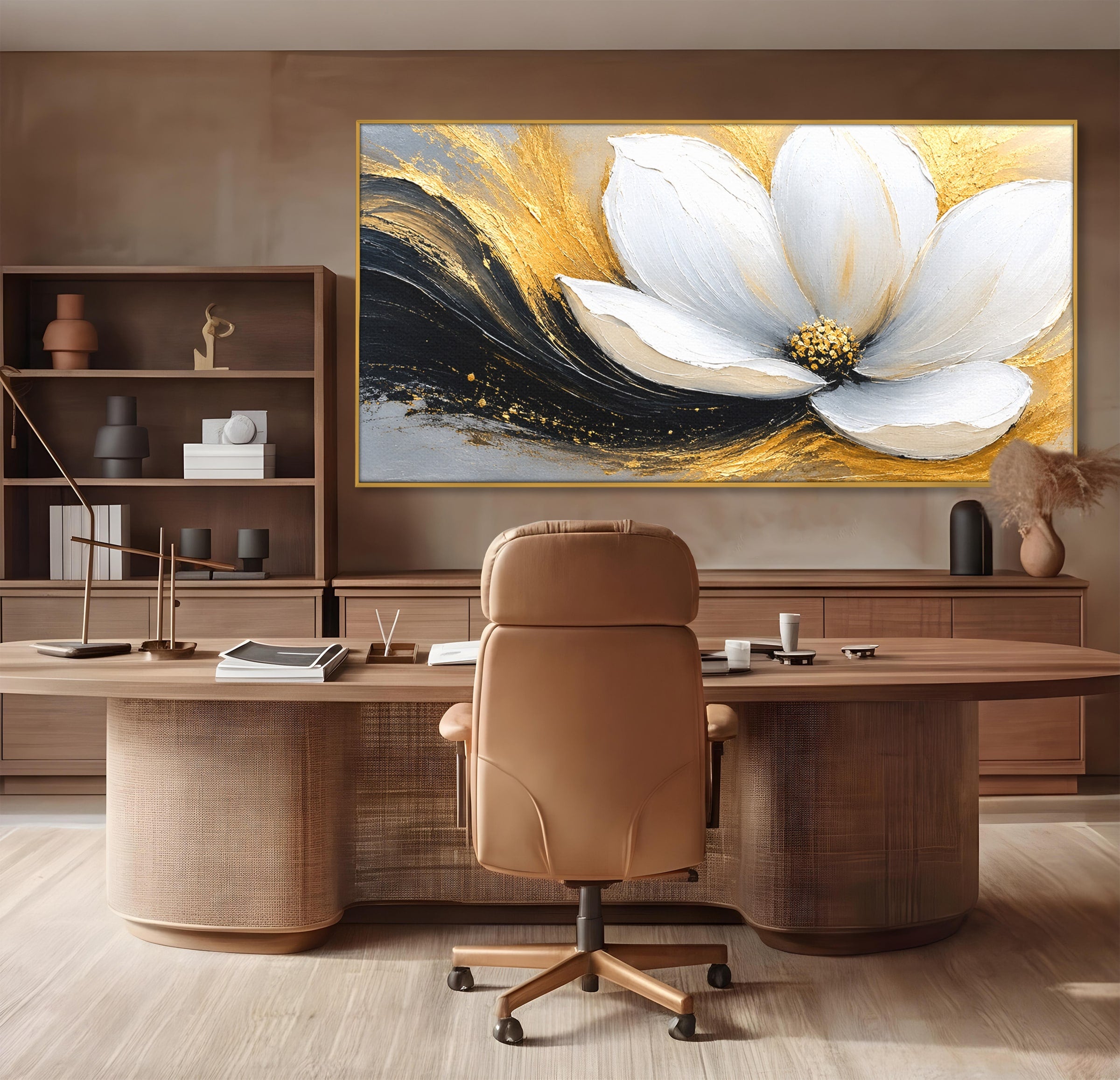 Tablou Canvas Premium LuxCanva® A1838, Adiere Aurie, Floare, Abstract, Lux, Dormitor, Eleganta, Culori Vibrante
