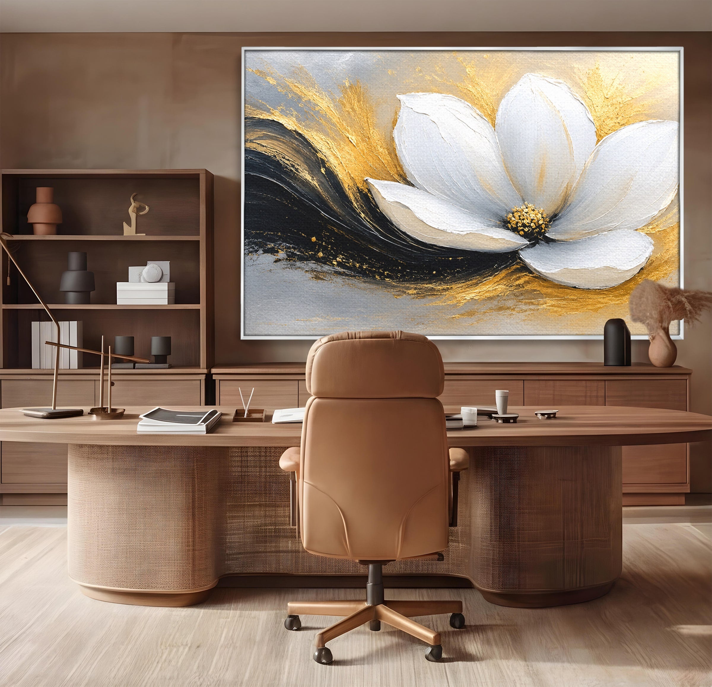 Tablou Canvas Premium LuxCanva® A1838, Adiere Aurie, Floare, Abstract, Lux, Dormitor, Eleganta, Culori Vibrante