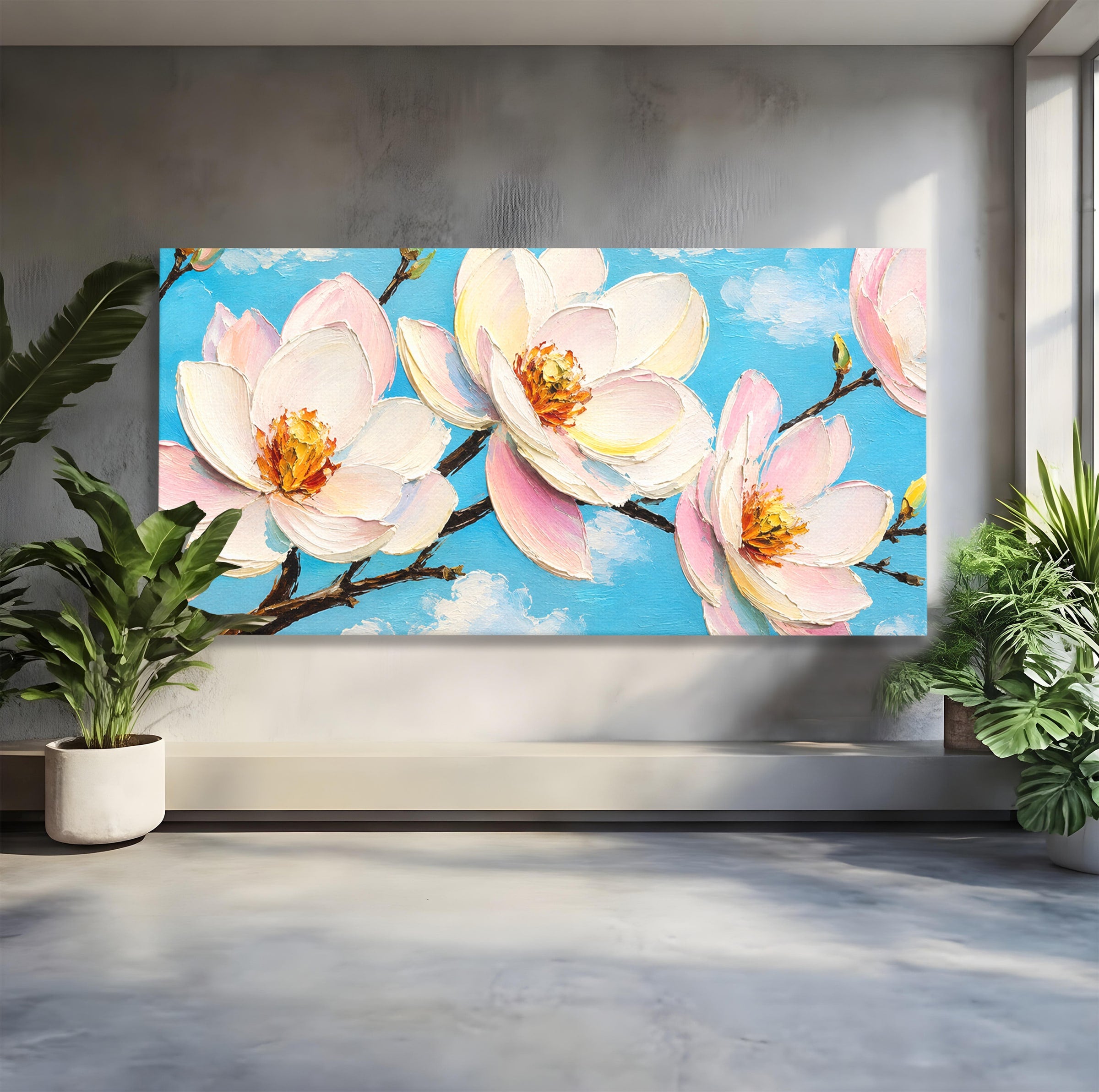 Tablou Canvas Premium LuxCanva® A1839, Magnolii In Floare, Magnolii, Flori, Primavara, Natura, Living, Dormitor, Culori Vibrante