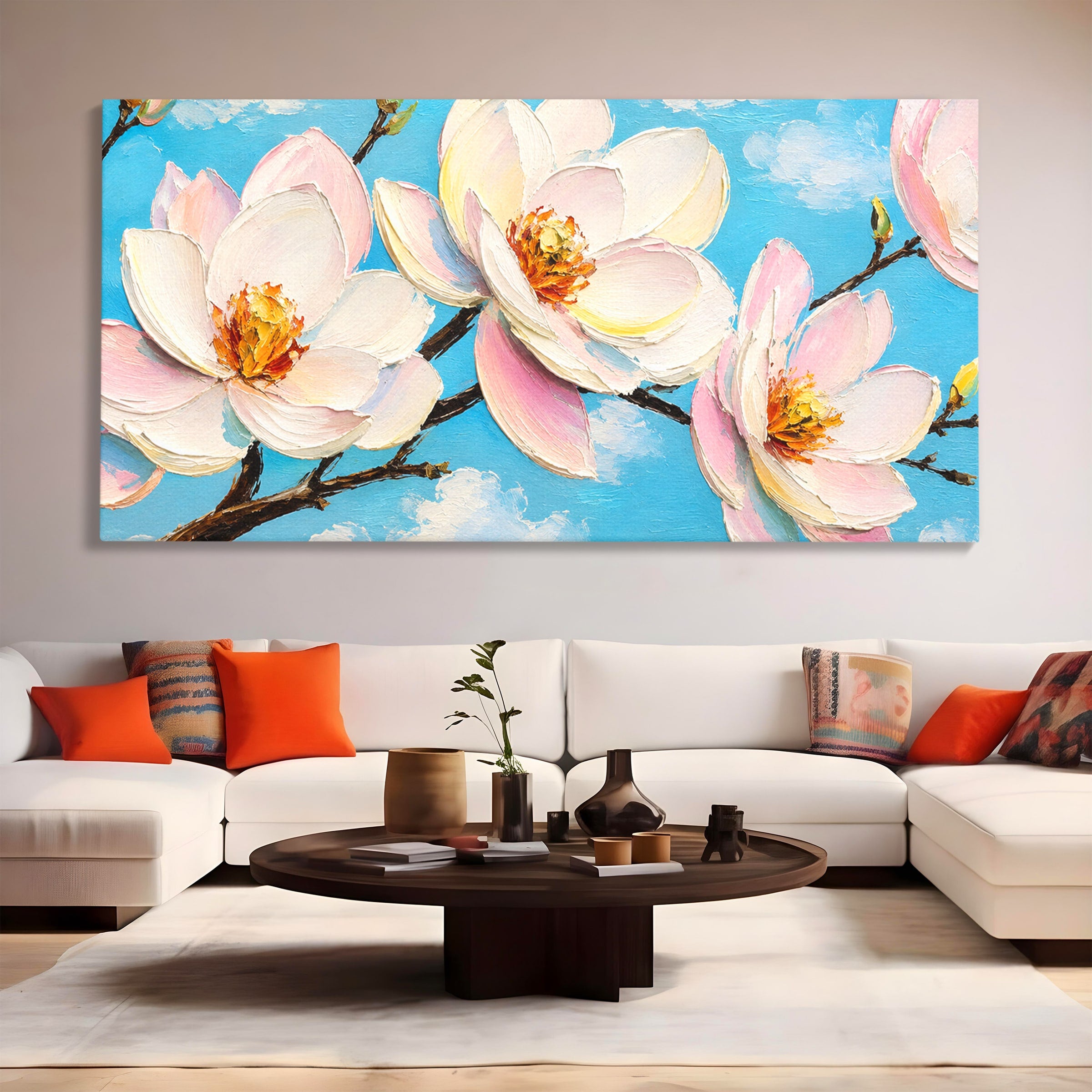 Tablou Canvas Premium LuxCanva® A1839, Magnolii In Floare, Magnolii, Flori, Primavara, Natura, Living, Dormitor, Culori Vibrante
