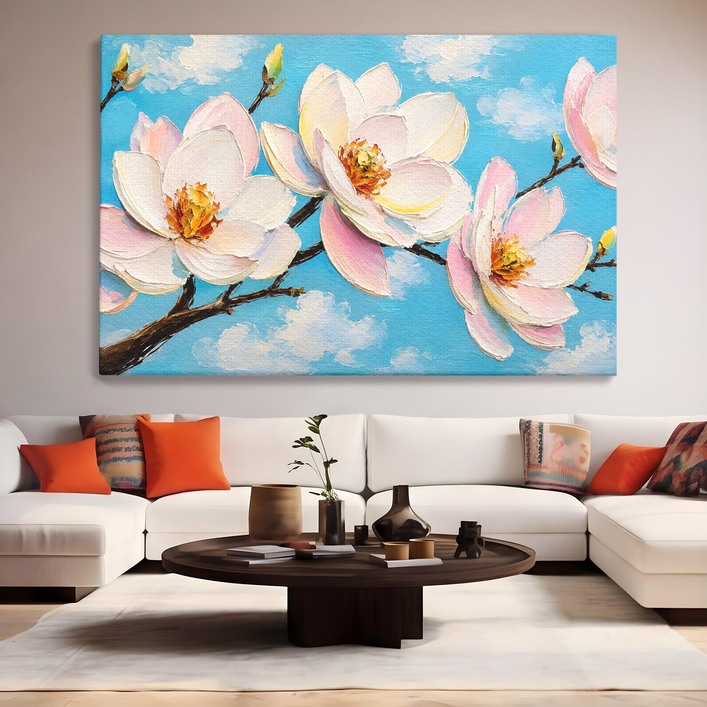Tablou Canvas Premium LuxCanva® A1839, Magnolii In Floare, Magnolii, Flori, Primavara, Natura, Living, Dormitor, Culori Vibrante