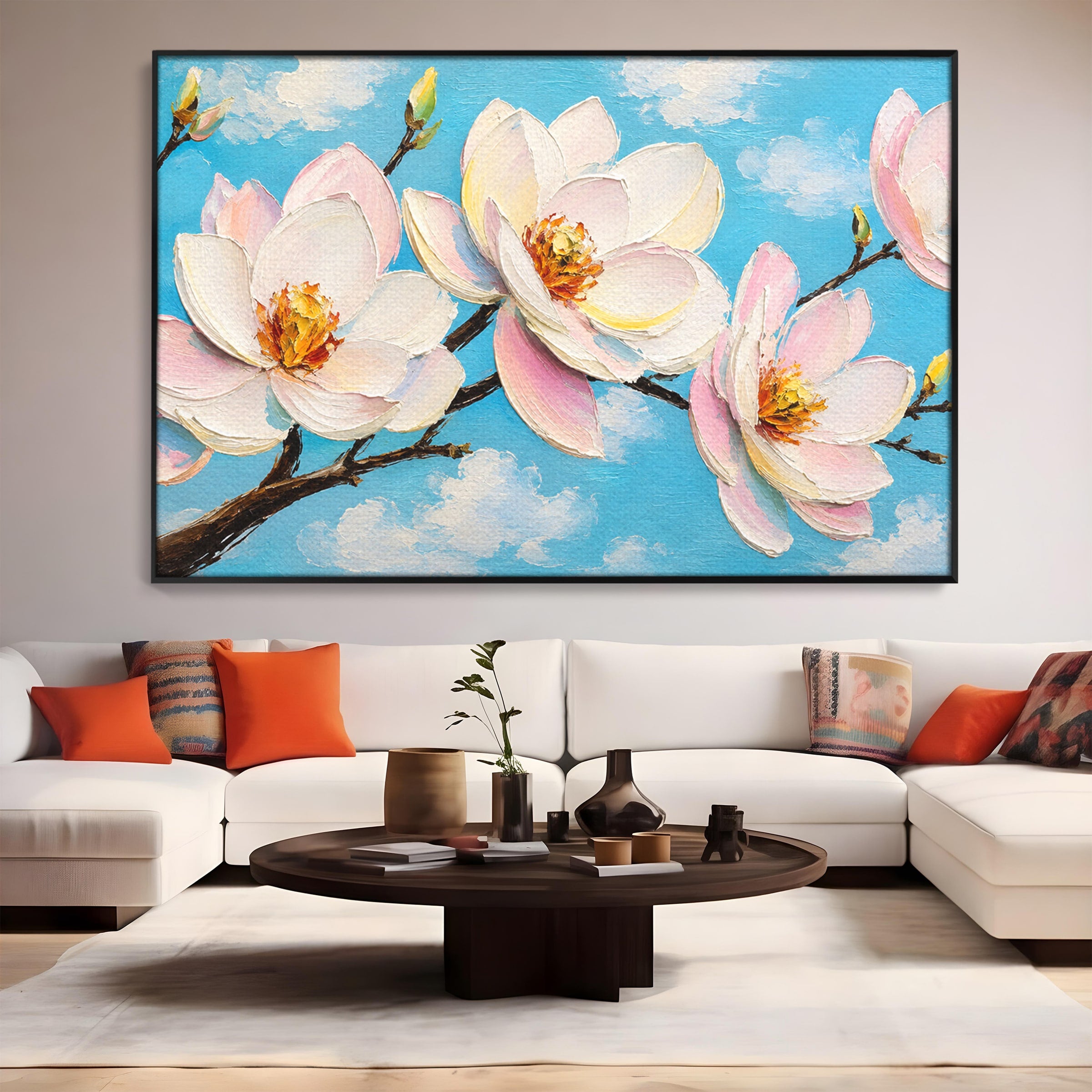 Tablou Canvas Premium LuxCanva® A1839, Magnolii In Floare, Magnolii, Flori, Primavara, Natura, Living, Dormitor, Culori Vibrante