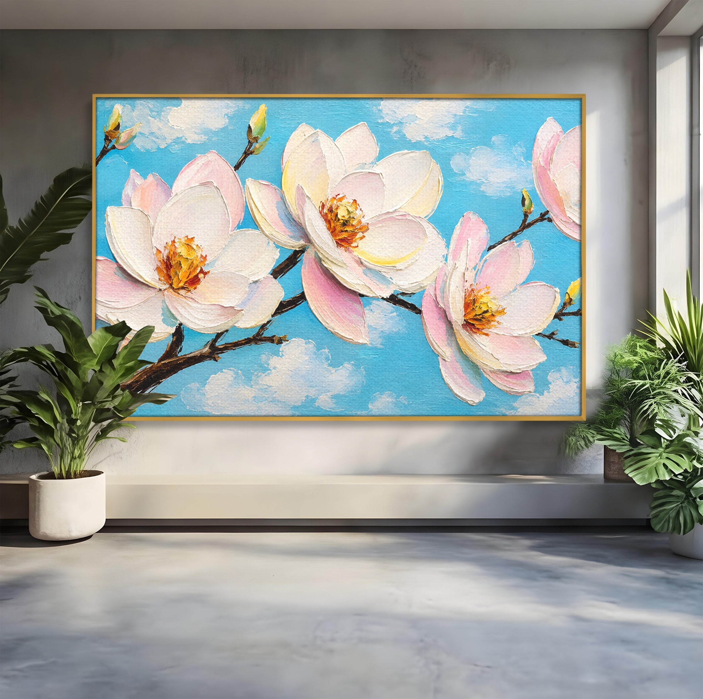 Tablou Canvas Premium LuxCanva® A1839, Magnolii In Floare, Magnolii, Flori, Primavara, Natura, Living, Dormitor, Culori Vibrante
