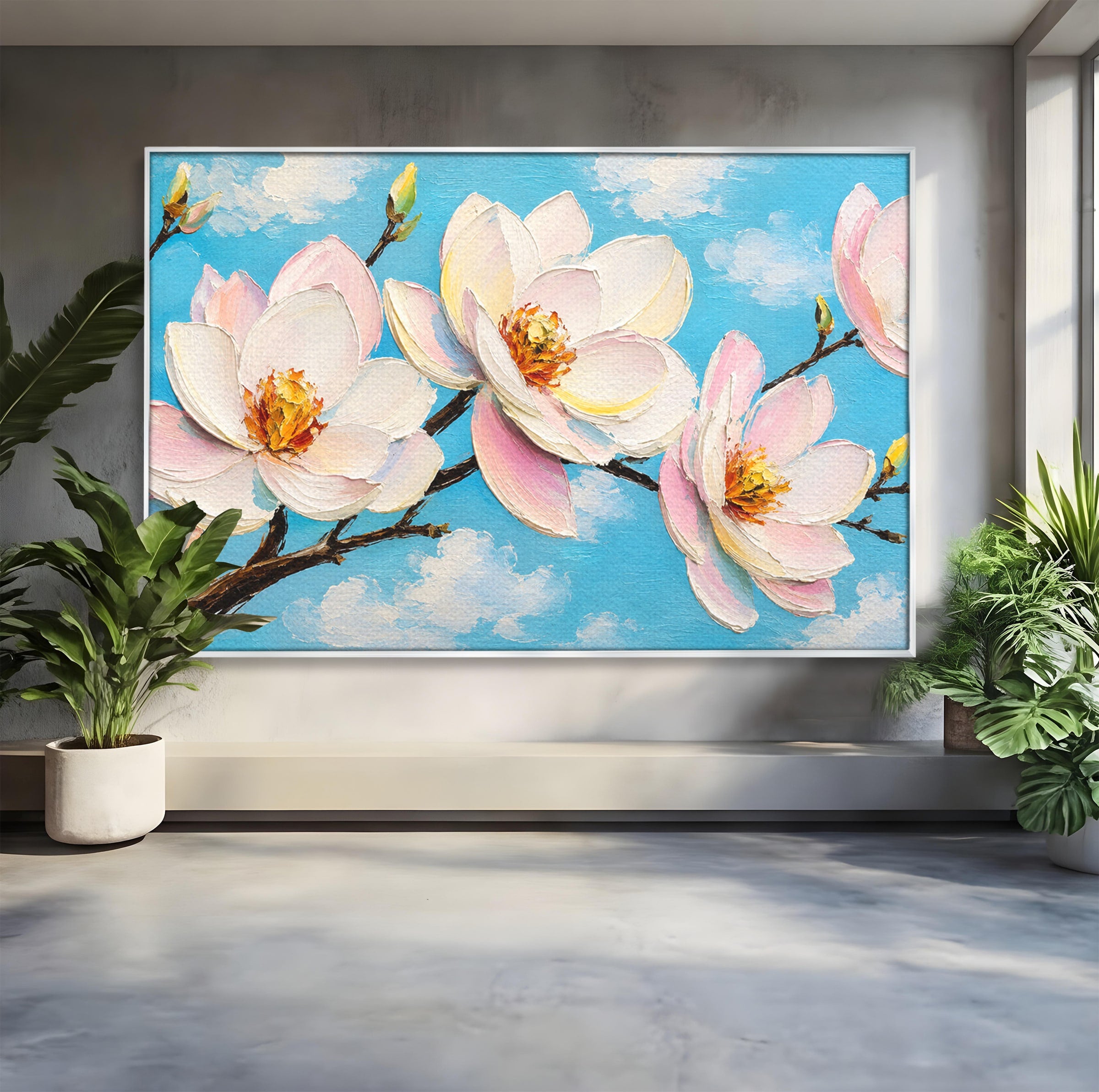 Tablou Canvas Premium LuxCanva® A1839, Magnolii In Floare, Magnolii, Flori, Primavara, Natura, Living, Dormitor, Culori Vibrante