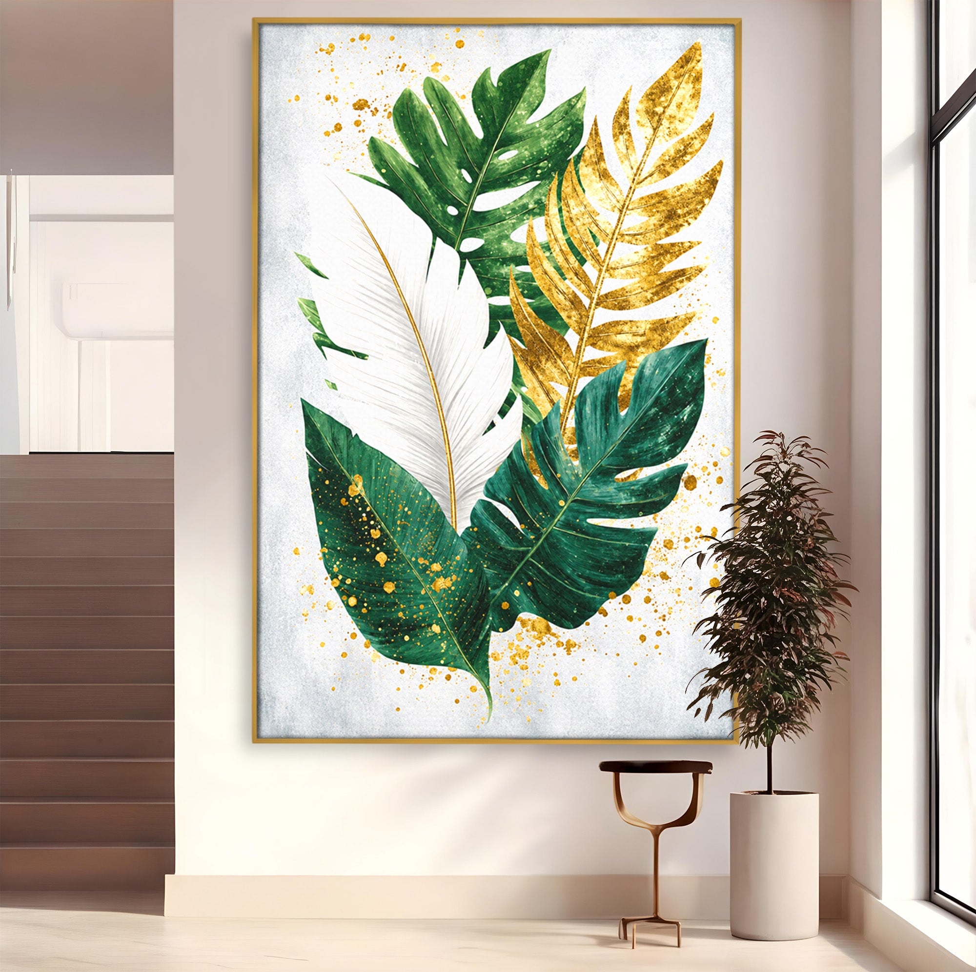 Tablou Canvas Premium LuxCanva® A1841, Frunze Tropicale, Frunze, Tropical, Natura, Living, Exotic, Culori Vibrante
