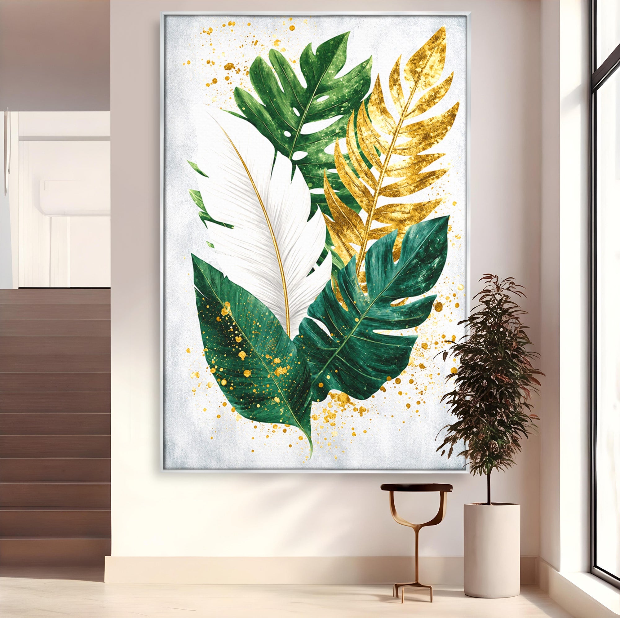Tablou Canvas Premium LuxCanva® A1841, Frunze Tropicale, Frunze, Tropical, Natura, Living, Exotic, Culori Vibrante