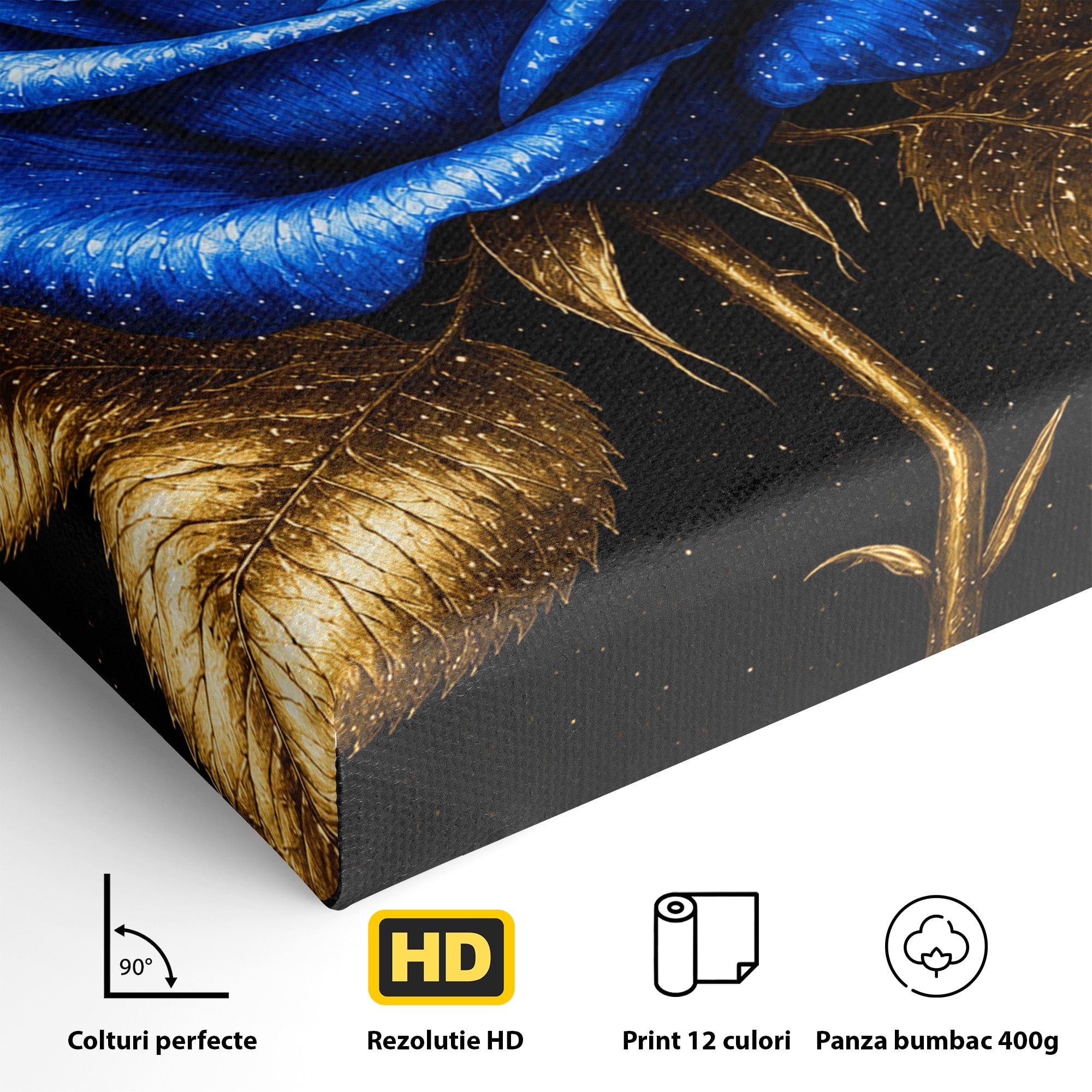 Tablou Canvas Premium LuxCanva® A1845, Noapte de Safir, Trandafir, Floare, Lux, Eleganta, Dormitor, Living, Culori Vibrante
