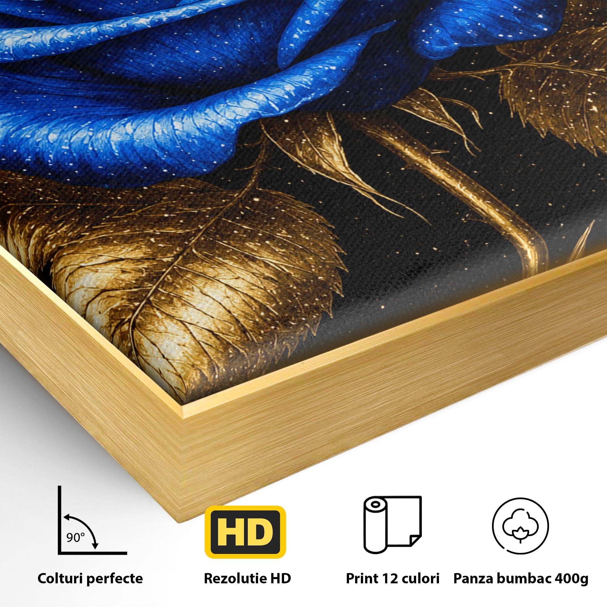 Tablou Canvas Premium LuxCanva® A1845, Noapte de Safir, Trandafir, Floare, Lux, Eleganta, Dormitor, Living, Culori Vibrante