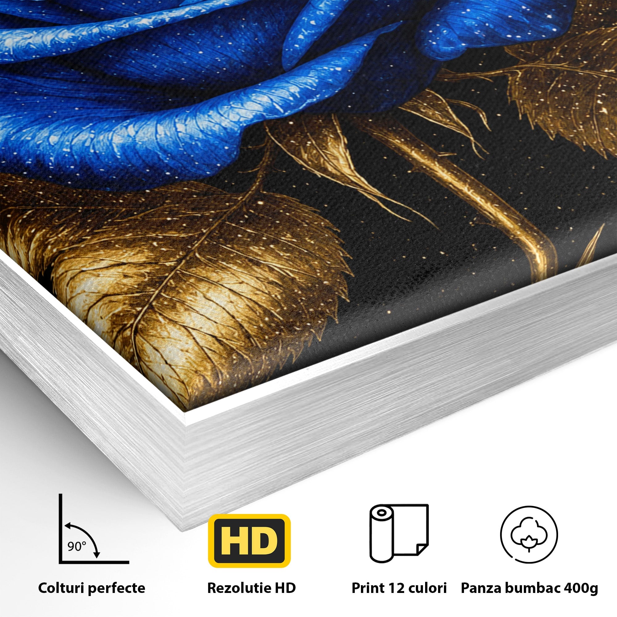 Tablou Canvas Premium LuxCanva® A1845, Noapte de Safir, Trandafir, Floare, Lux, Eleganta, Dormitor, Living, Culori Vibrante