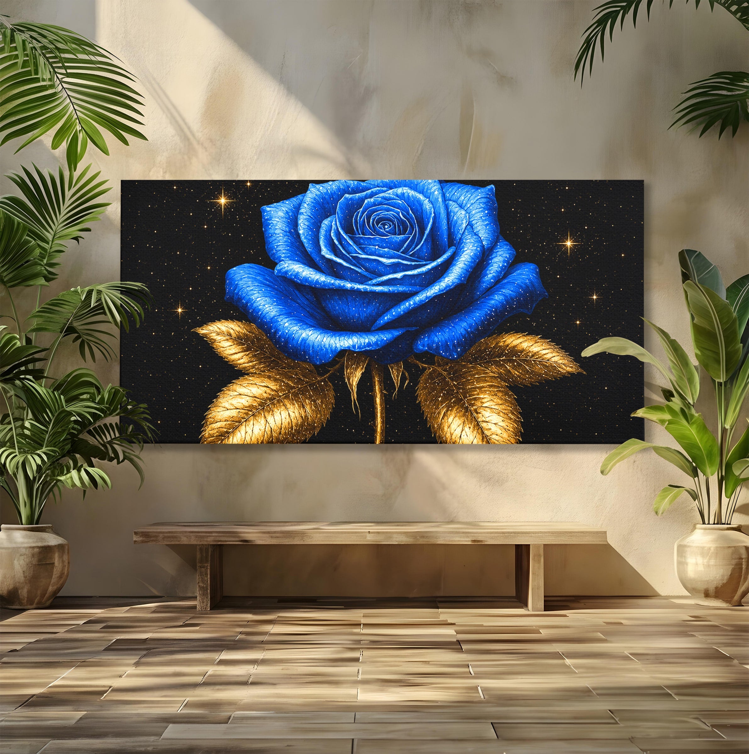 Tablou Canvas Premium LuxCanva® A1845, Noapte de Safir, Trandafir, Floare, Lux, Eleganta, Dormitor, Living, Culori Vibrante