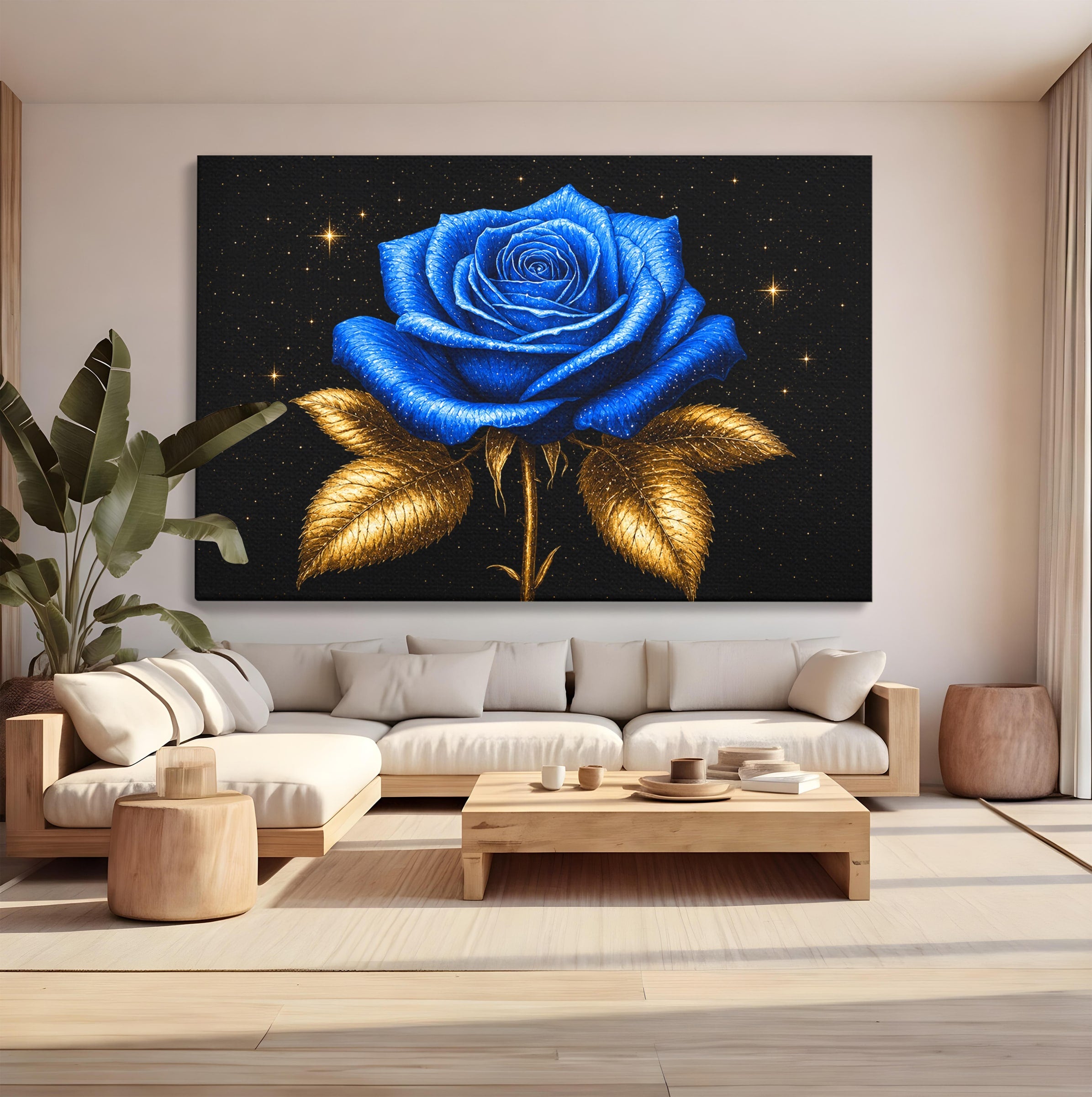 Tablou Canvas Premium LuxCanva® A1845, Noapte de Safir, Trandafir, Floare, Lux, Eleganta, Dormitor, Living, Culori Vibrante
