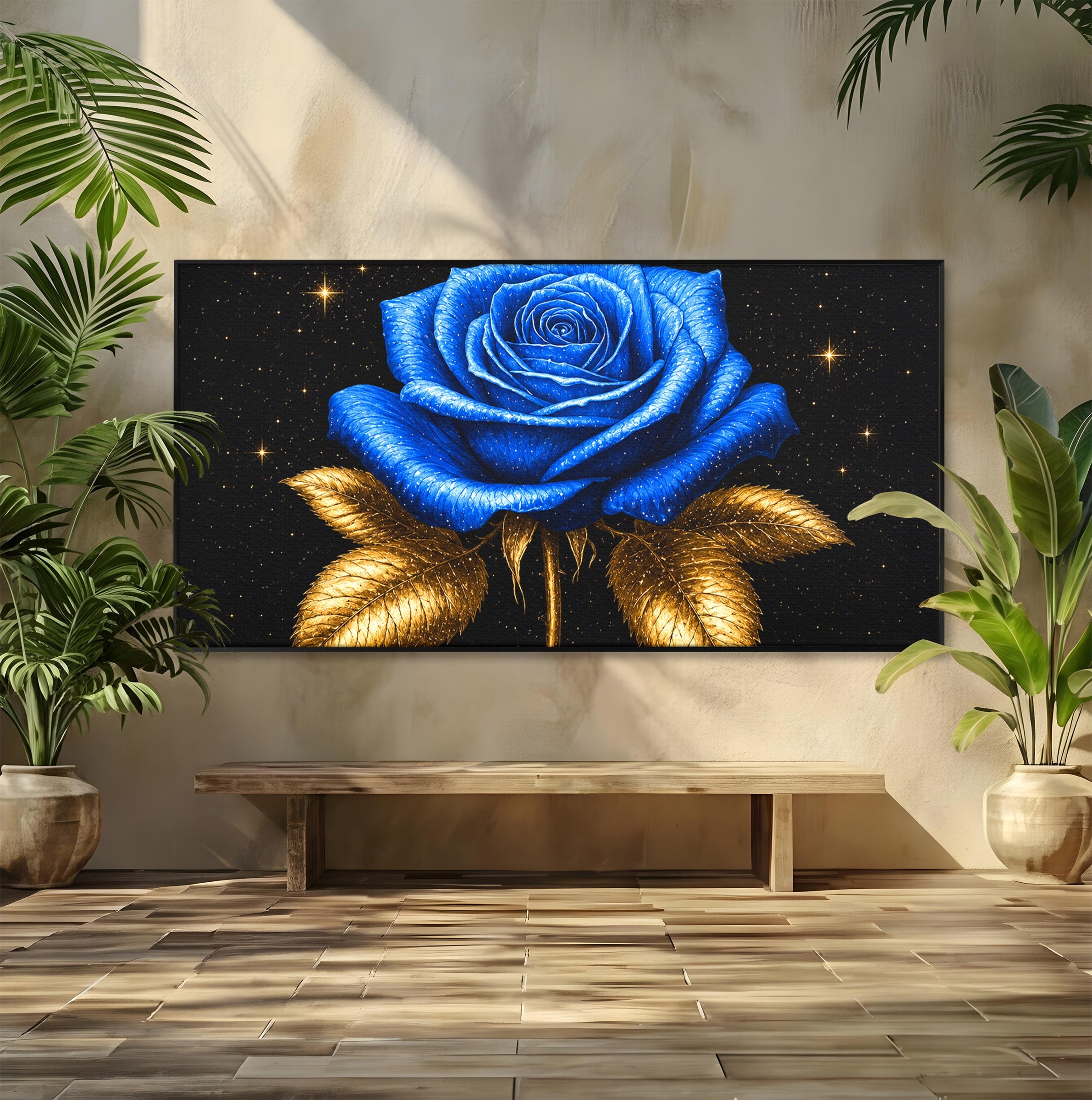 Tablou Canvas Premium LuxCanva® A1845, Noapte de Safir, Trandafir, Floare, Lux, Eleganta, Dormitor, Living, Culori Vibrante