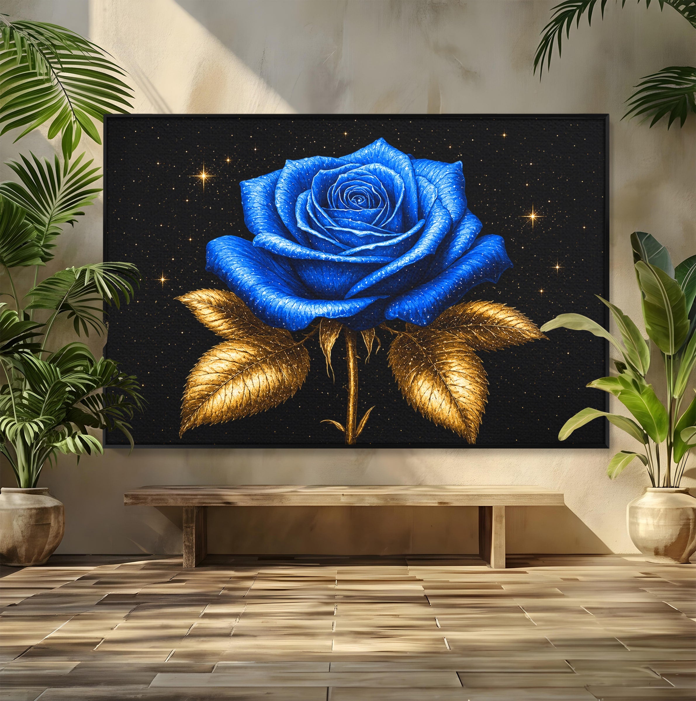 Tablou Canvas Premium LuxCanva® A1845, Noapte de Safir, Trandafir, Floare, Lux, Eleganta, Dormitor, Living, Culori Vibrante