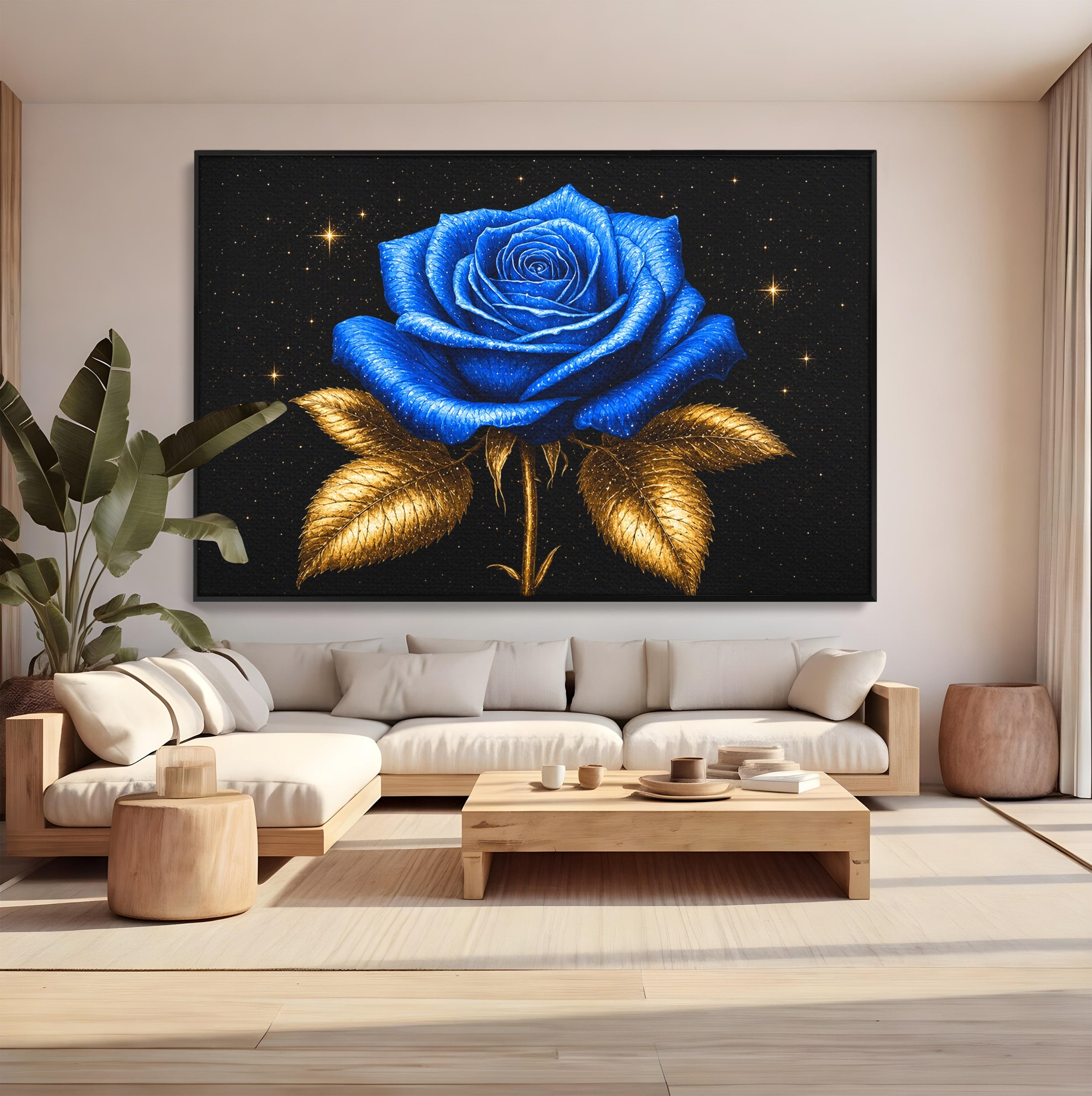 Tablou Canvas Premium LuxCanva® A1845, Noapte de Safir, Trandafir, Floare, Lux, Eleganta, Dormitor, Living, Culori Vibrante