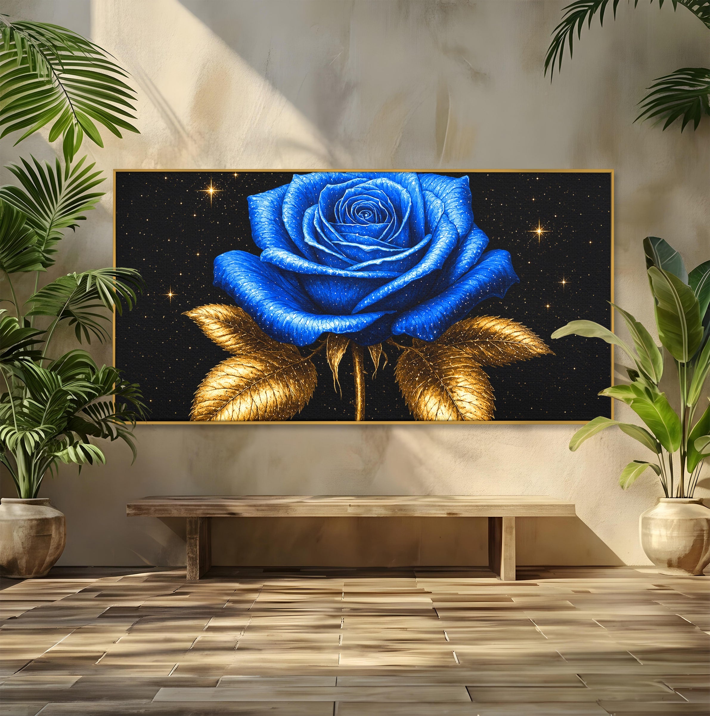 Tablou Canvas Premium LuxCanva® A1845, Noapte de Safir, Trandafir, Floare, Lux, Eleganta, Dormitor, Living, Culori Vibrante