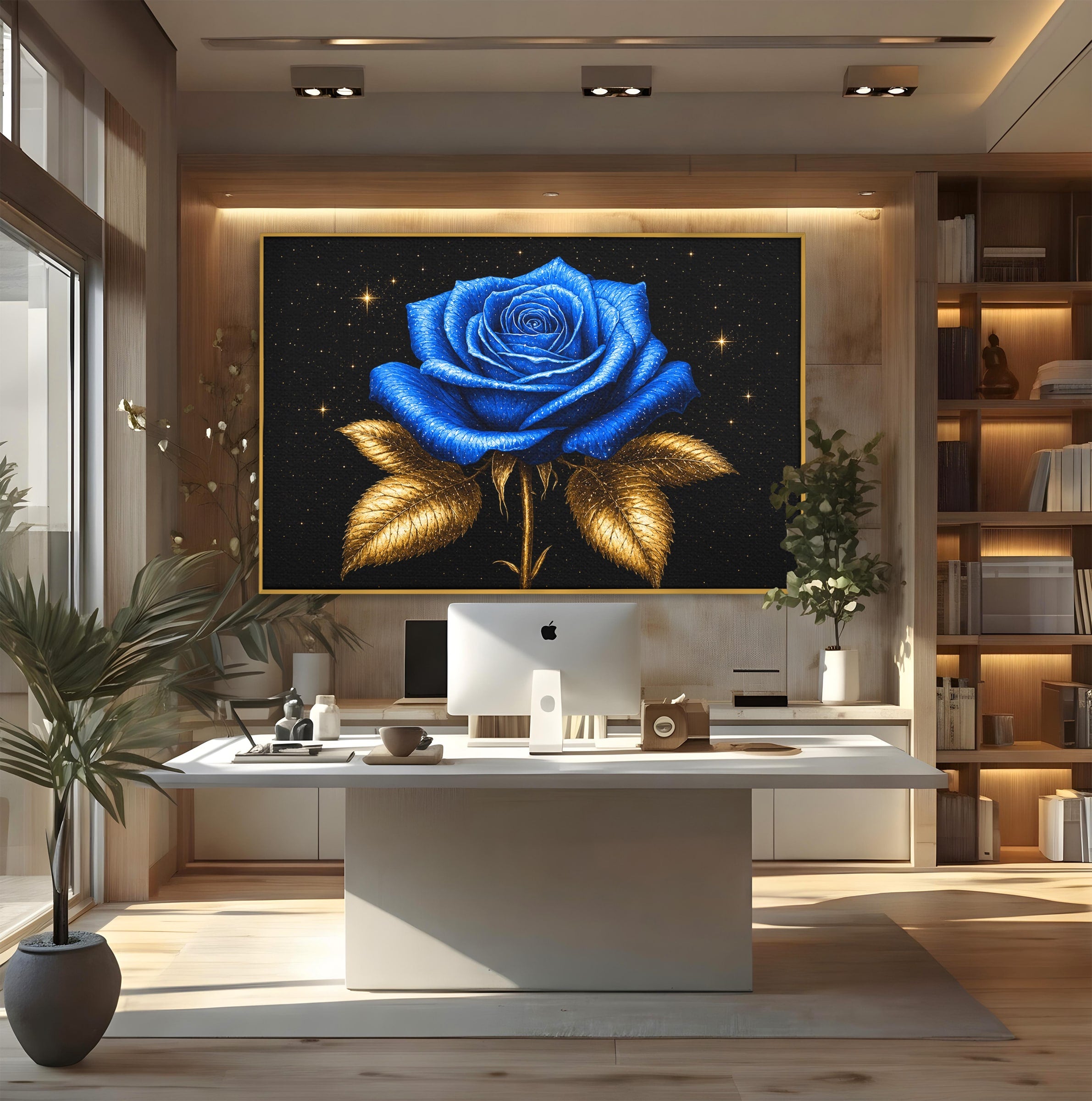 Tablou Canvas Premium LuxCanva® A1845, Noapte de Safir, Trandafir, Floare, Lux, Eleganta, Dormitor, Living, Culori Vibrante