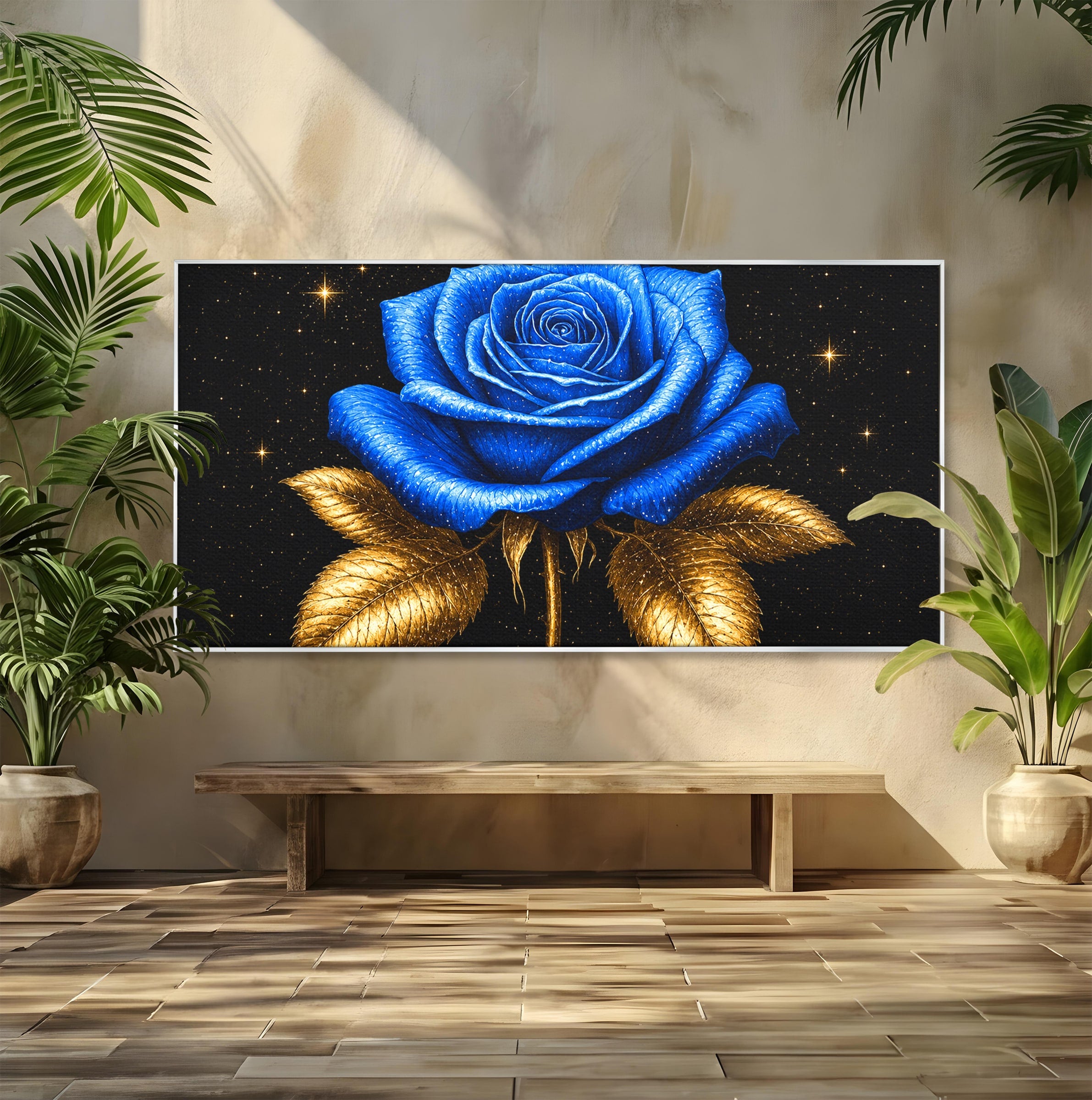 Tablou Canvas Premium LuxCanva® A1845, Noapte de Safir, Trandafir, Floare, Lux, Eleganta, Dormitor, Living, Culori Vibrante
