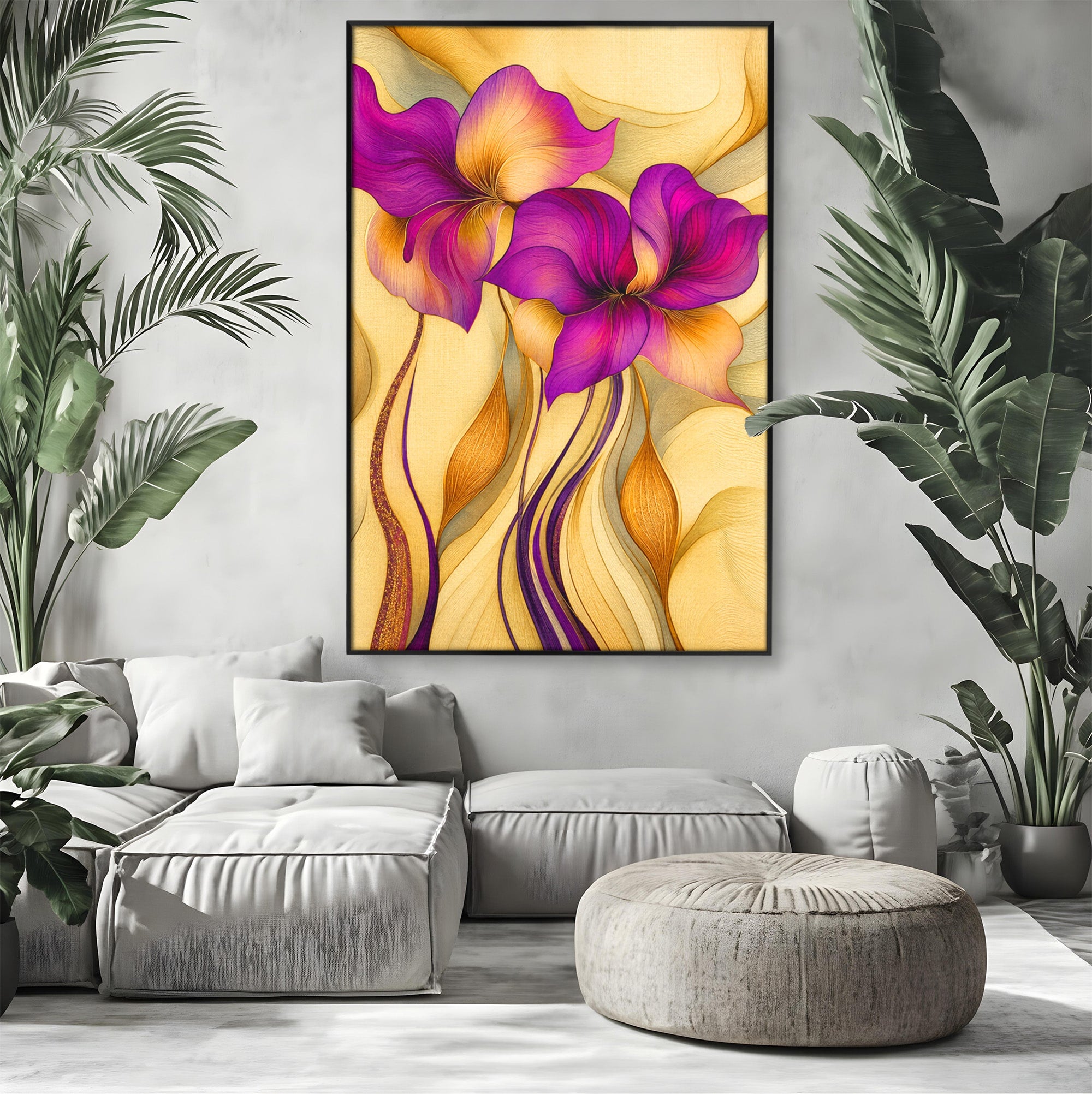 Tablou Canvas Premium LuxCanva® A1850, Flori De Pasiune, Flori, Abstract, Eleganta, Dormitor, Living, Culori Vibrante