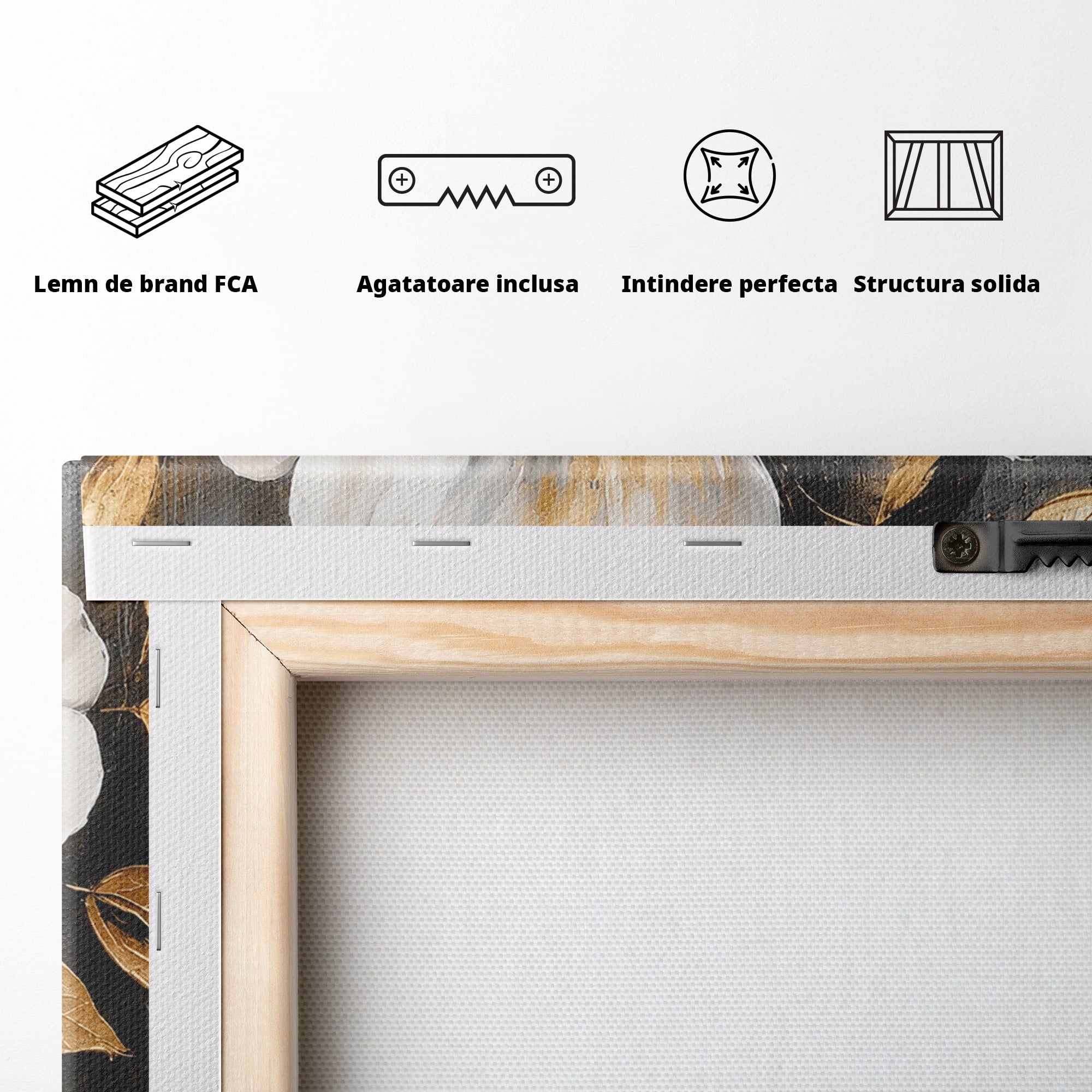 Tablou Canvas Premium LuxCanva® A1852, Flori Aurii Pe Fundal Gri, Flori, Auriu, Gri, Living, Dormitor, Culori Vibrante