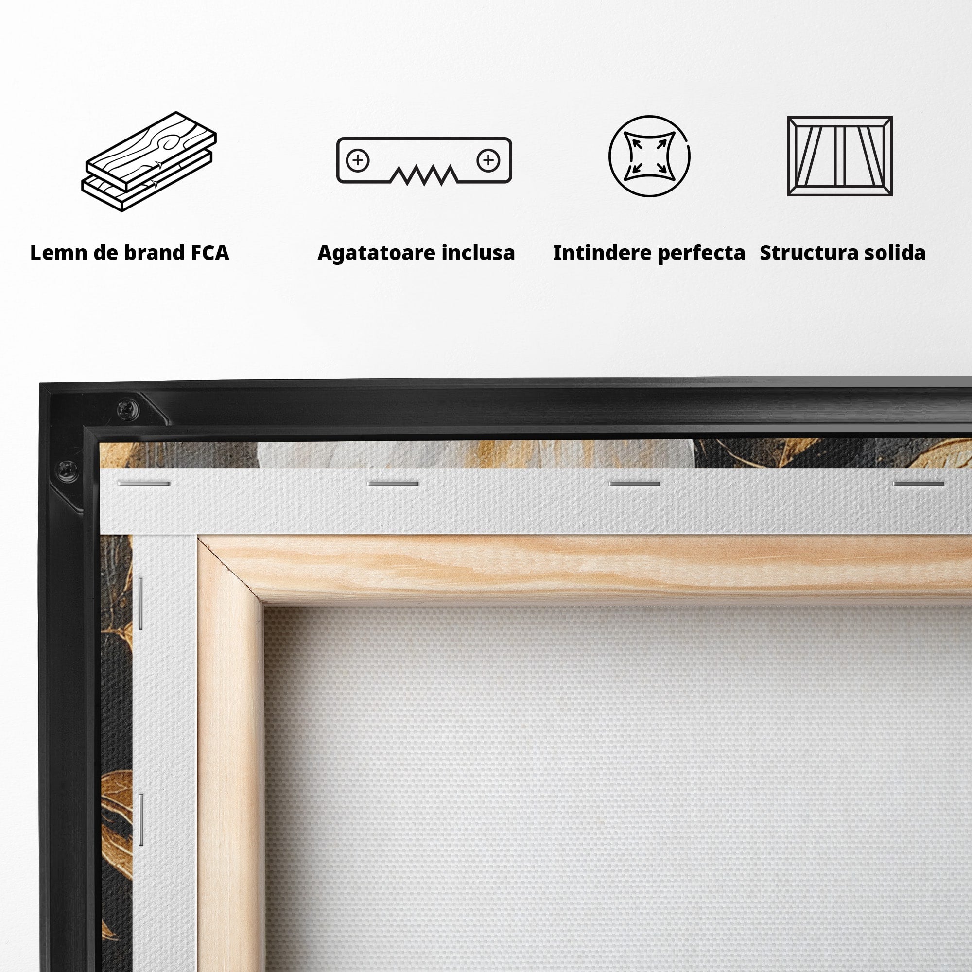 Tablou Canvas Premium LuxCanva® A1852, Flori Aurii Pe Fundal Gri, Flori, Auriu, Gri, Living, Dormitor, Culori Vibrante