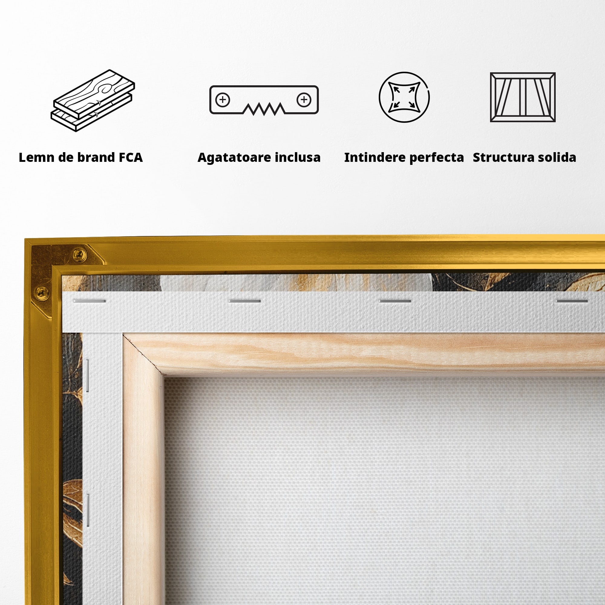 Tablou Canvas Premium LuxCanva® A1852, Flori Aurii Pe Fundal Gri, Flori, Auriu, Gri, Living, Dormitor, Culori Vibrante