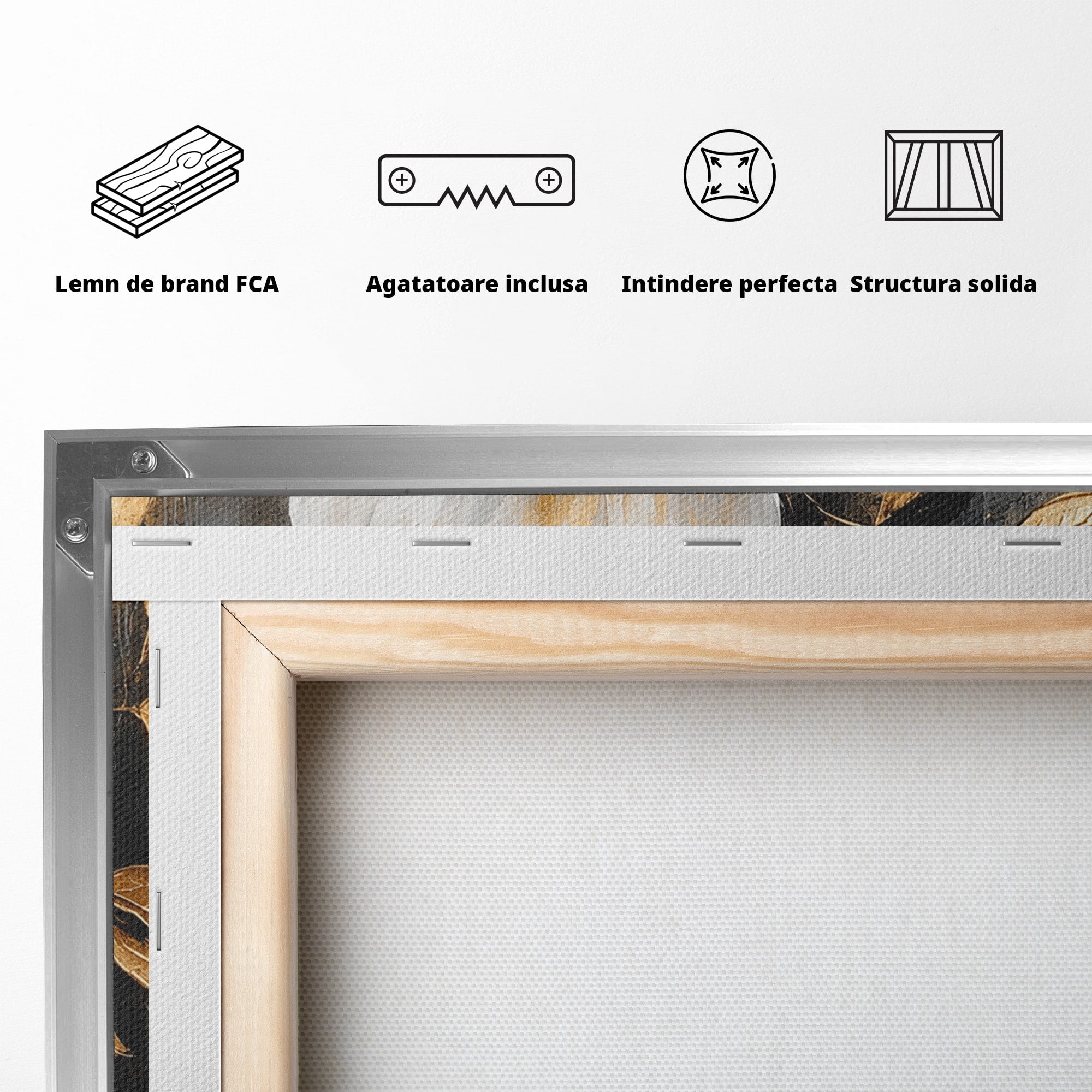 Tablou Canvas Premium LuxCanva® A1852, Flori Aurii Pe Fundal Gri, Flori, Auriu, Gri, Living, Dormitor, Culori Vibrante