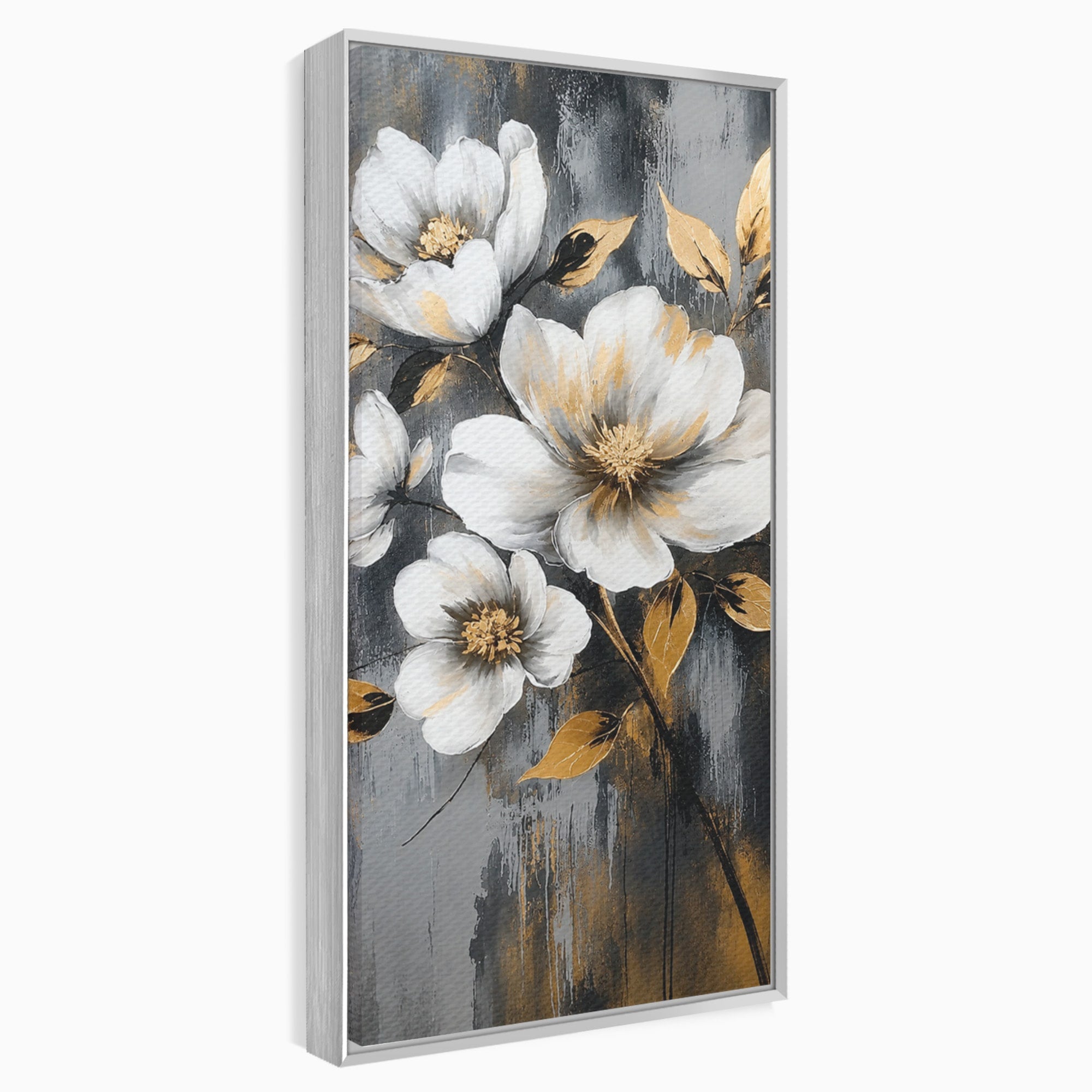 Tablou Canvas Premium LuxCanva® A1852, Flori Aurii Pe Fundal Gri, Flori, Auriu, Gri, Living, Dormitor, Culori Vibrante