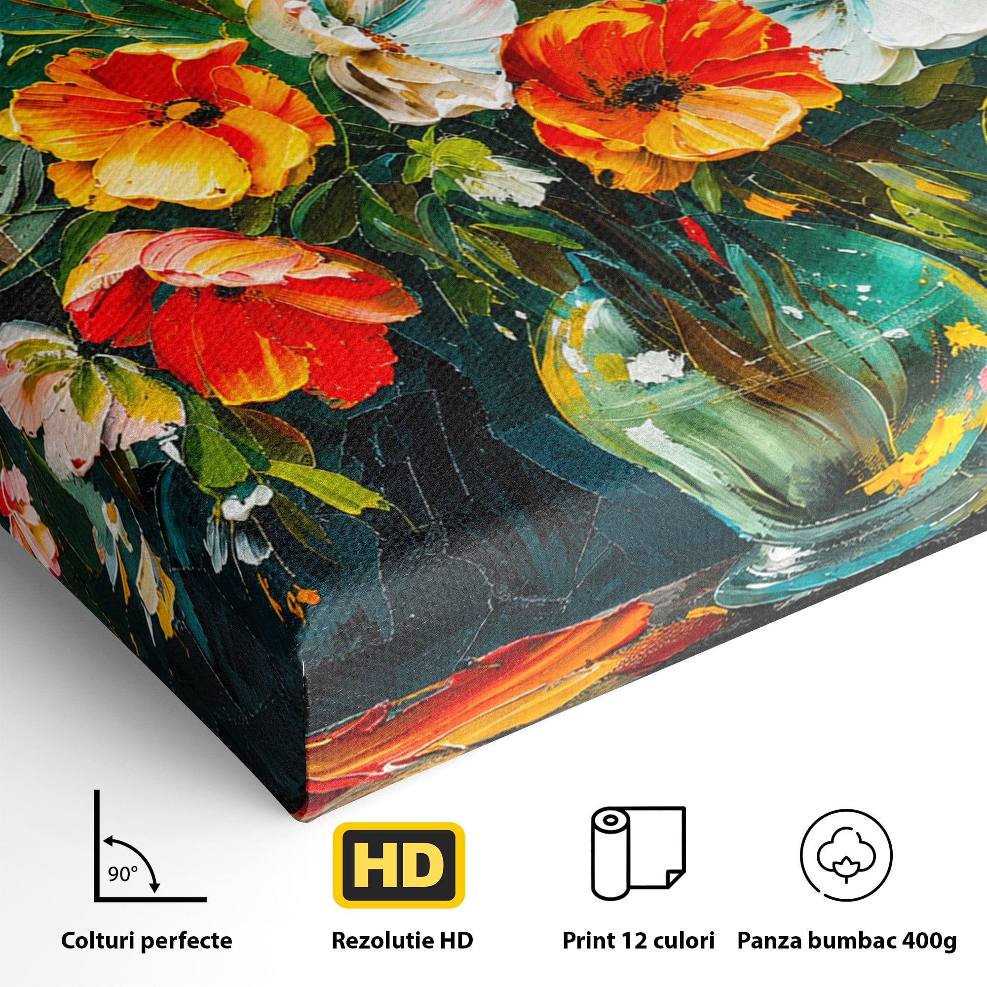 Tablou Canvas Premium LuxCanva® A1854, Flori Vibrante In Vaza, Flori, Vaza, Natura, Living, Dormitor, Culori Vibrante