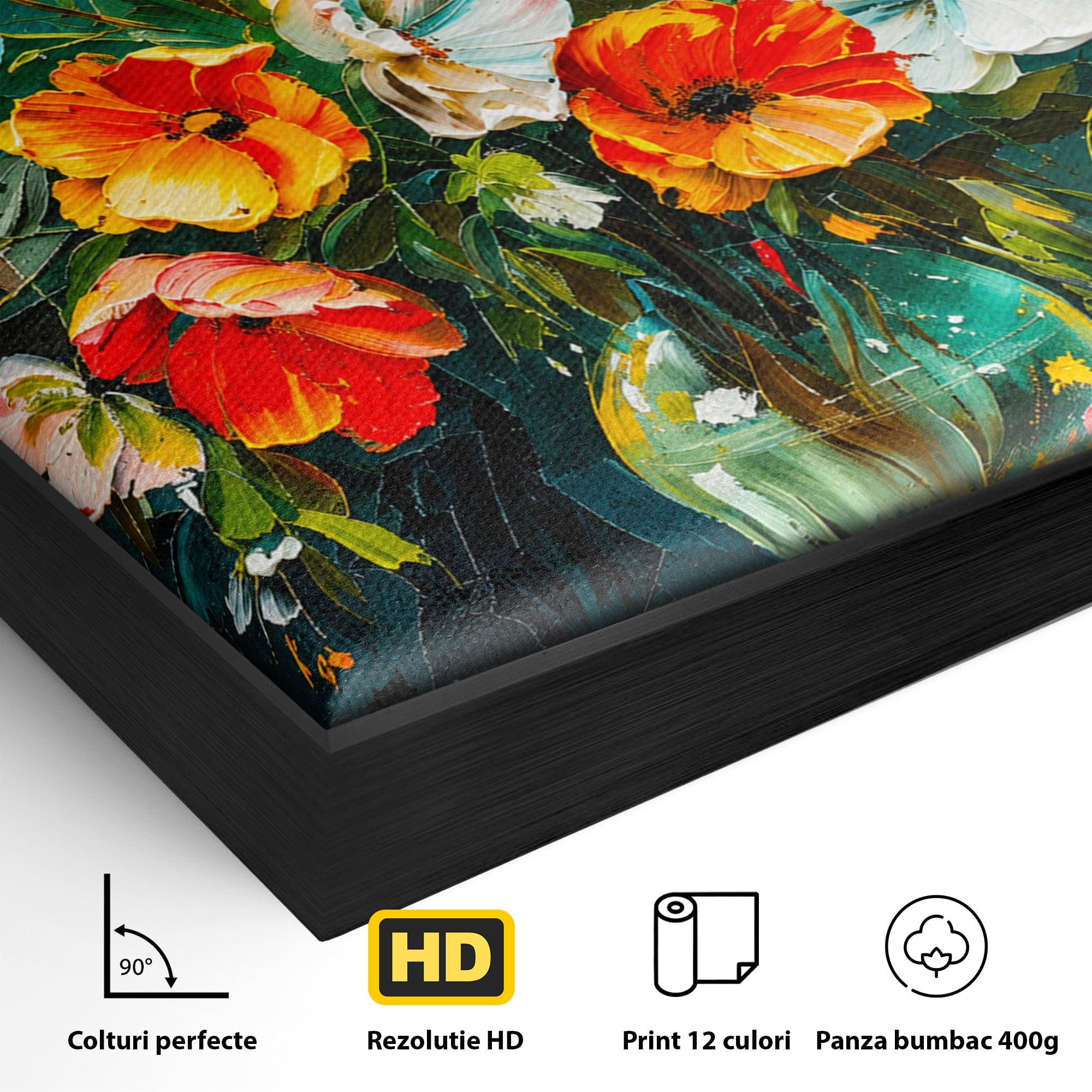 Tablou Canvas Premium LuxCanva® A1854, Flori Vibrante In Vaza, Flori, Vaza, Natura, Living, Dormitor, Culori Vibrante