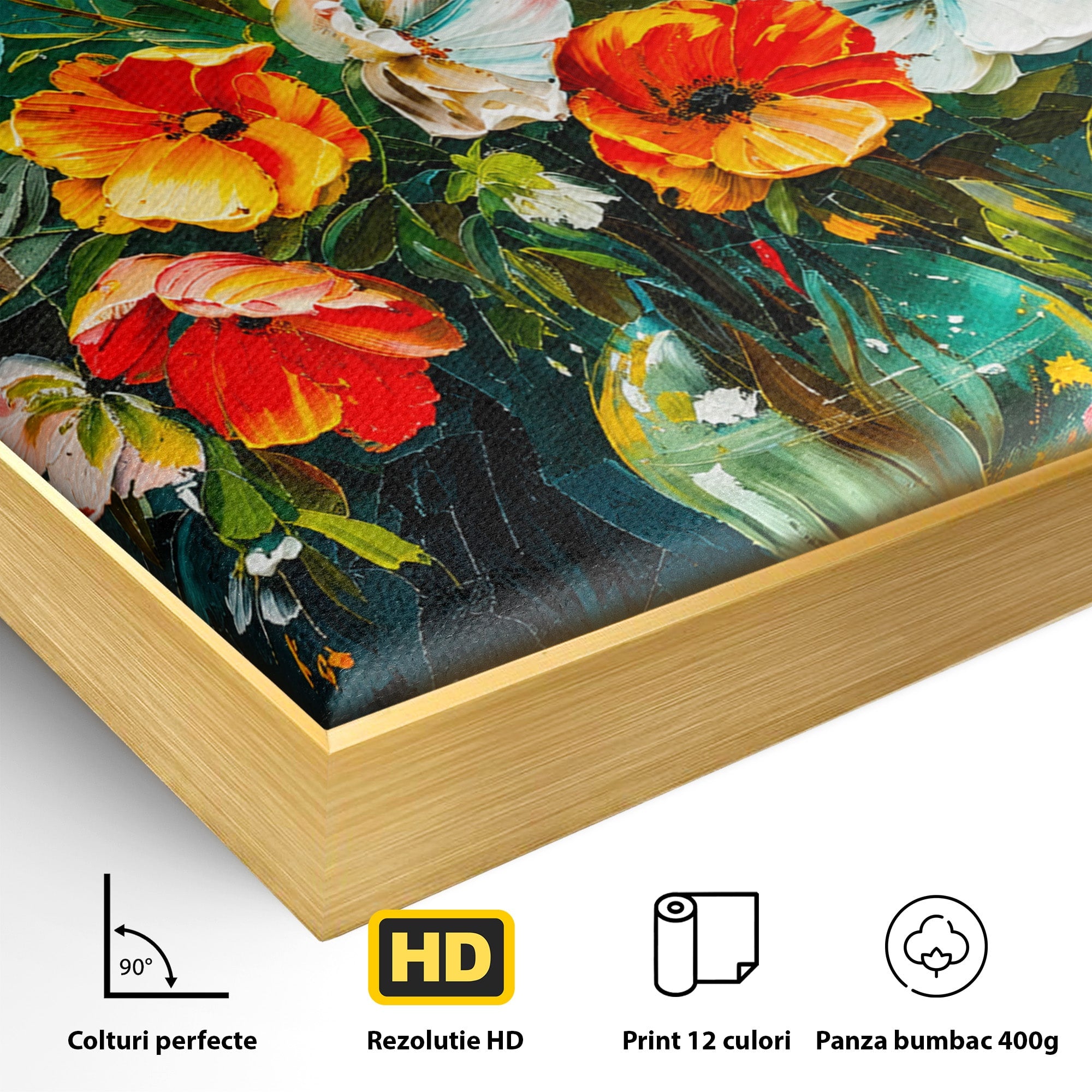 Tablou Canvas Premium LuxCanva® A1854, Flori Vibrante In Vaza, Flori, Vaza, Natura, Living, Dormitor, Culori Vibrante