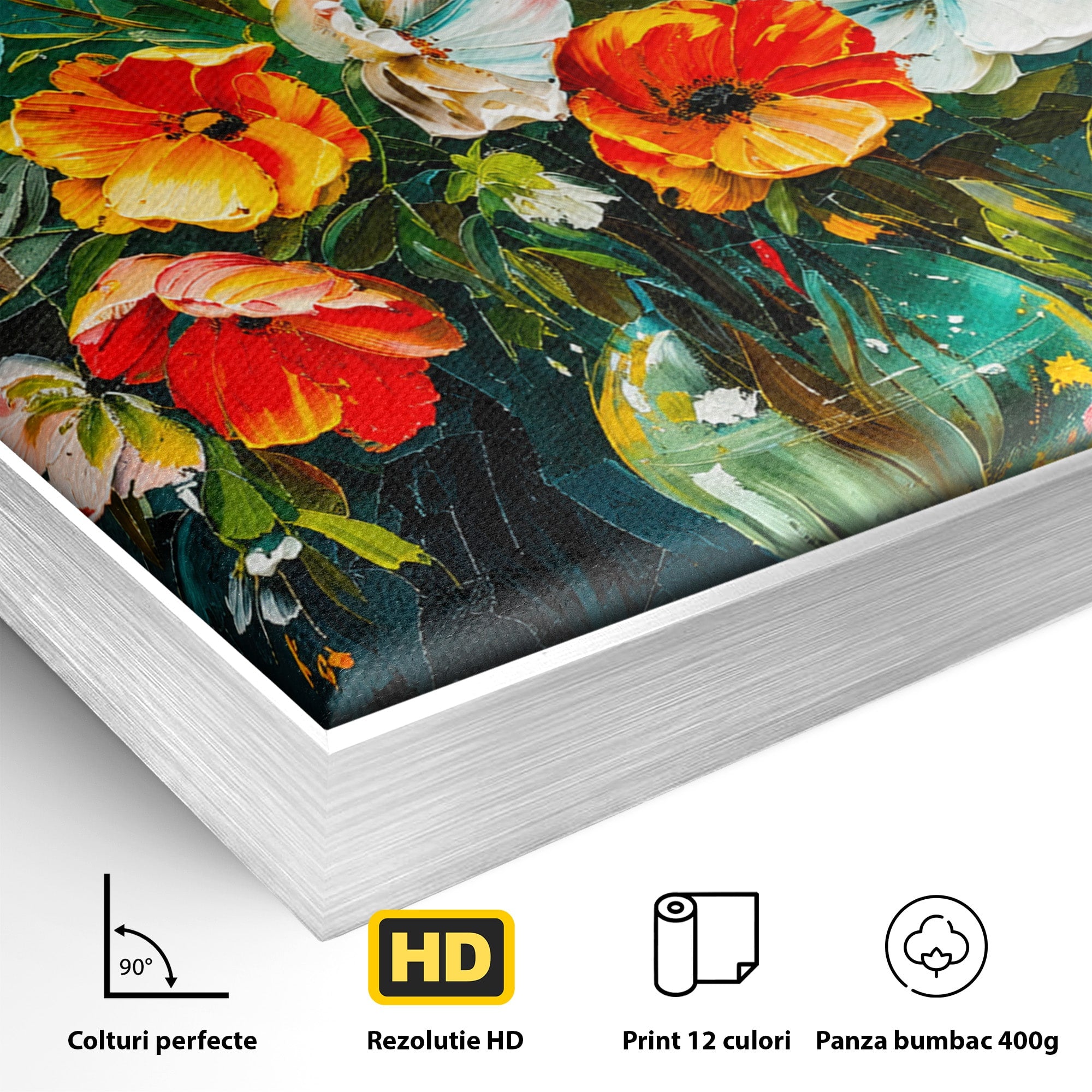 Tablou Canvas Premium LuxCanva® A1854, Flori Vibrante In Vaza, Flori, Vaza, Natura, Living, Dormitor, Culori Vibrante