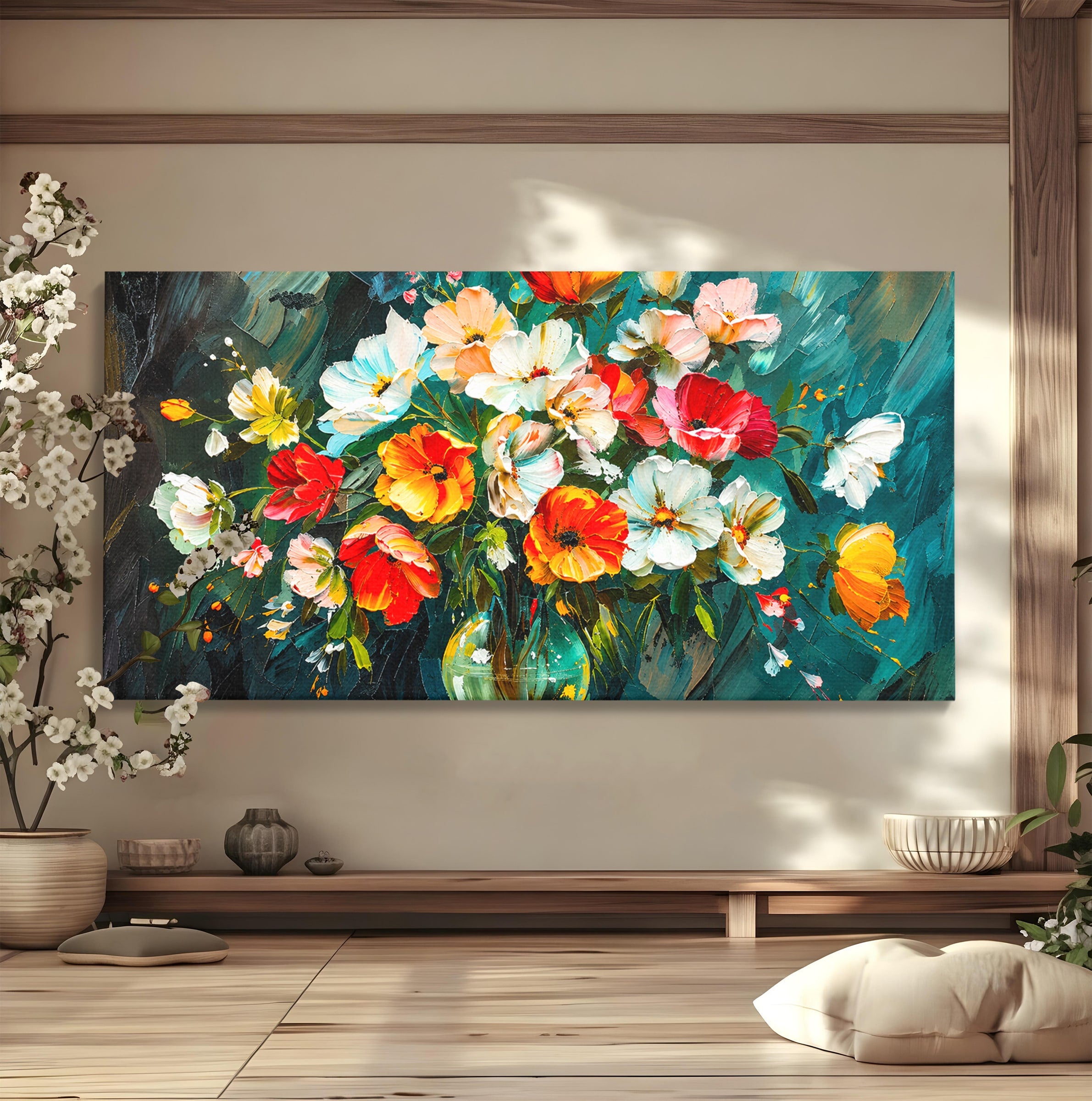 Tablou Canvas Premium LuxCanva® A1854, Flori Vibrante In Vaza, Flori, Vaza, Natura, Living, Dormitor, Culori Vibrante