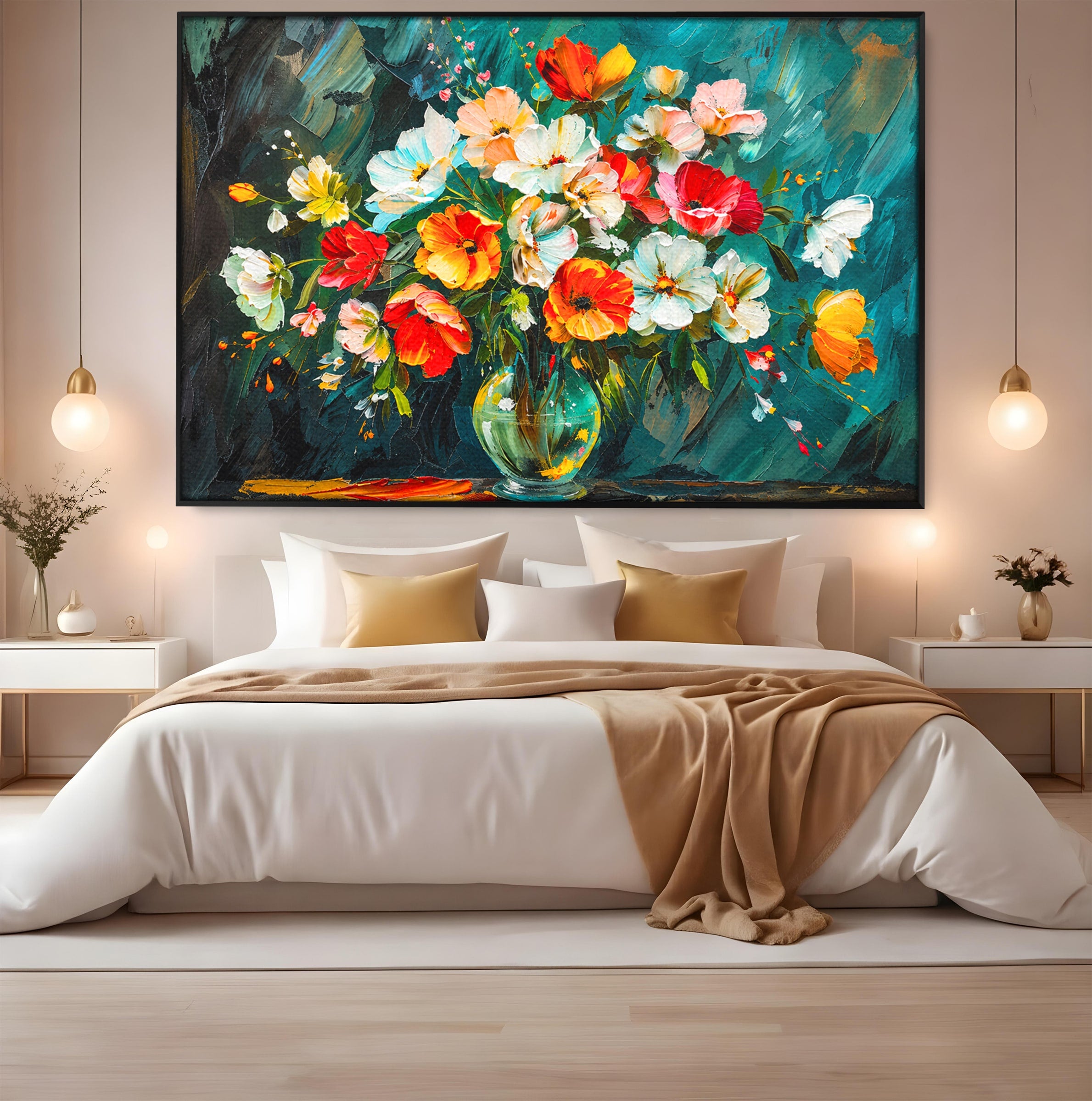 Tablou Canvas Premium LuxCanva® A1854, Flori Vibrante In Vaza, Flori, Vaza, Natura, Living, Dormitor, Culori Vibrante