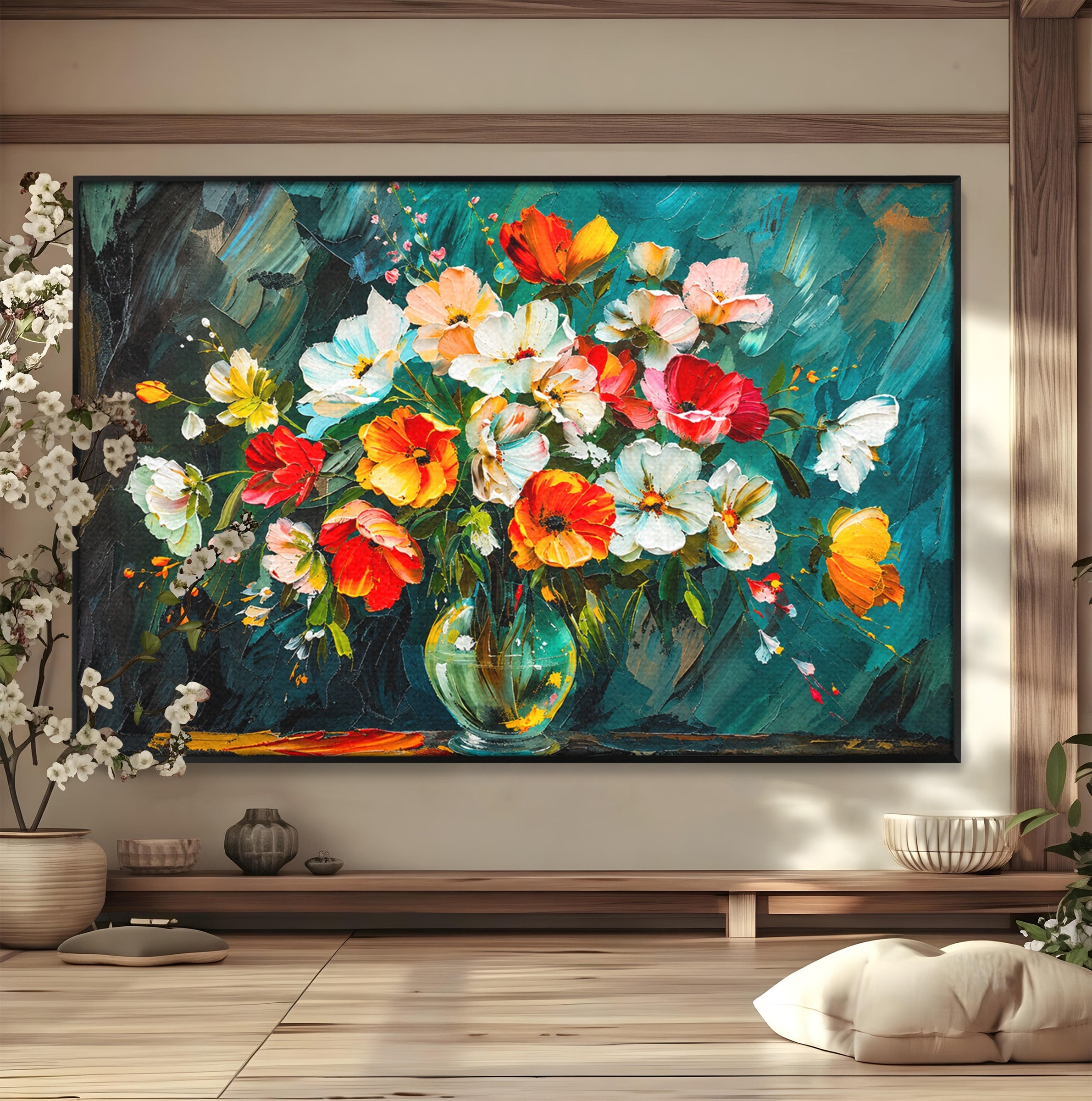 Tablou Canvas Premium LuxCanva® A1854, Flori Vibrante In Vaza, Flori, Vaza, Natura, Living, Dormitor, Culori Vibrante