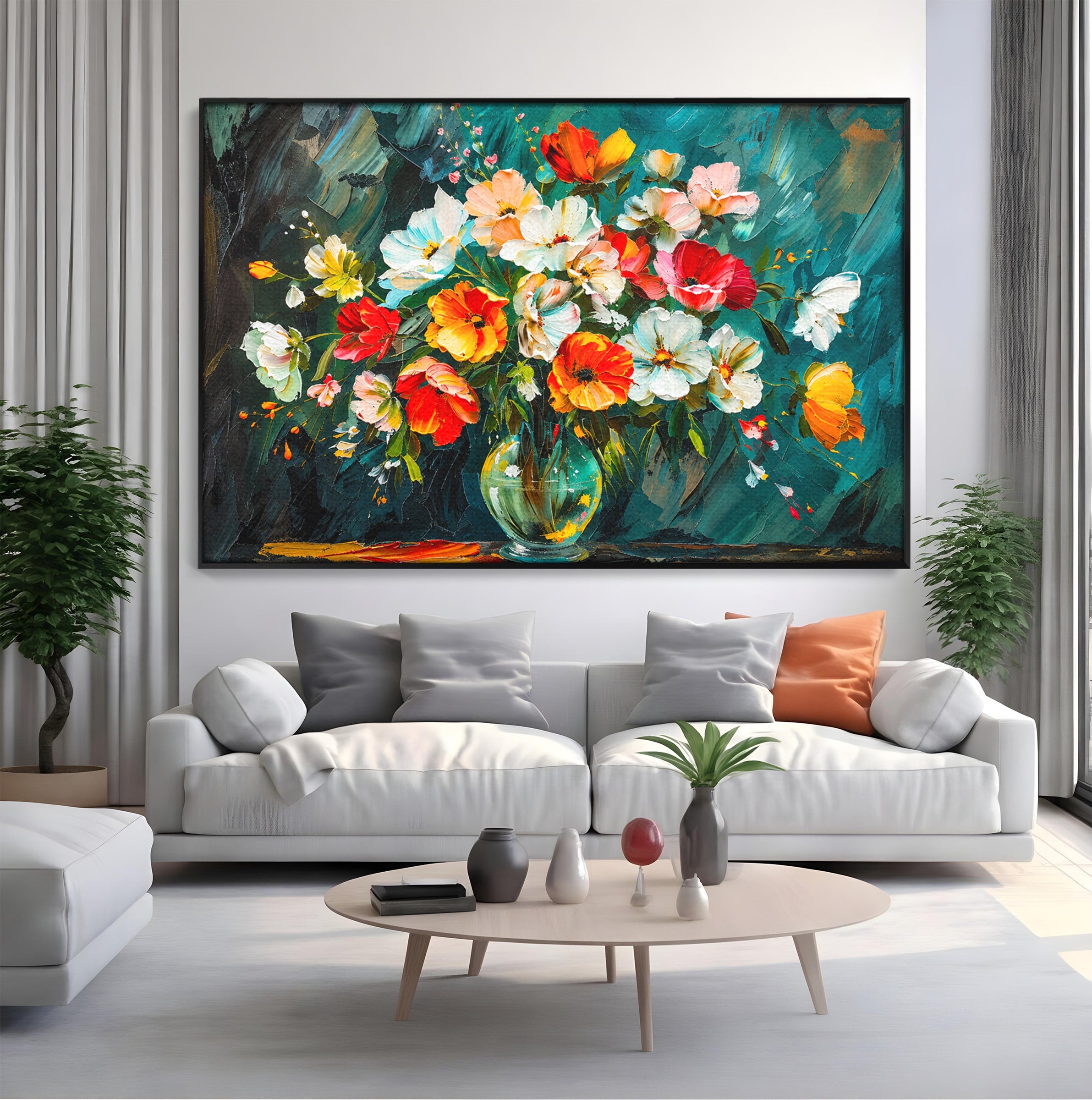 Tablou Canvas Premium LuxCanva® A1854, Flori Vibrante In Vaza, Flori, Vaza, Natura, Living, Dormitor, Culori Vibrante