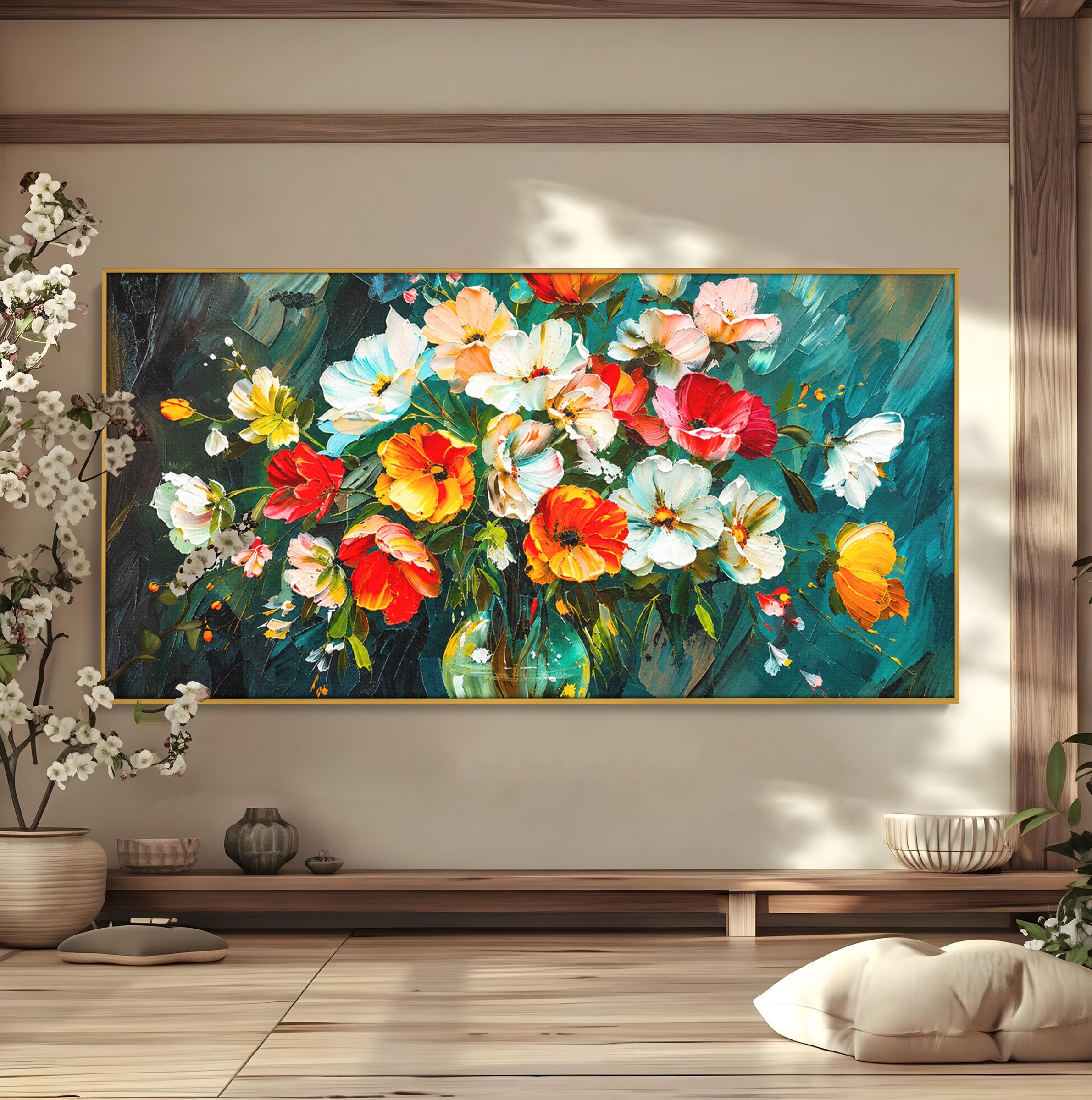 Tablou Canvas Premium LuxCanva® A1854, Flori Vibrante In Vaza, Flori, Vaza, Natura, Living, Dormitor, Culori Vibrante