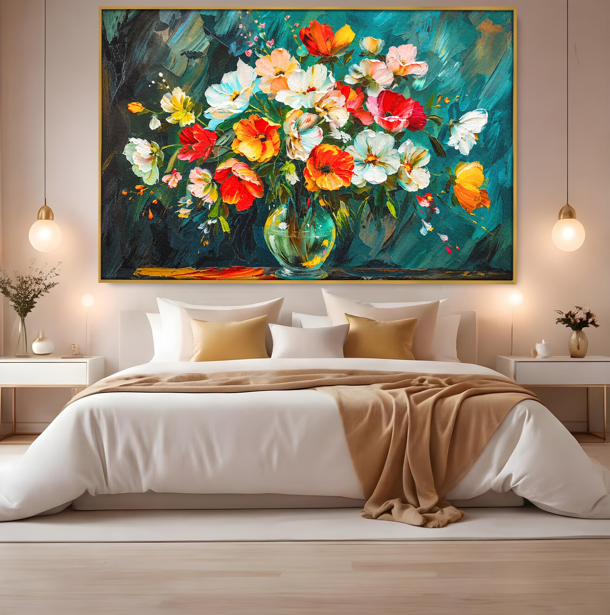 Tablou Canvas Premium LuxCanva® A1854, Flori Vibrante In Vaza, Flori, Vaza, Natura, Living, Dormitor, Culori Vibrante