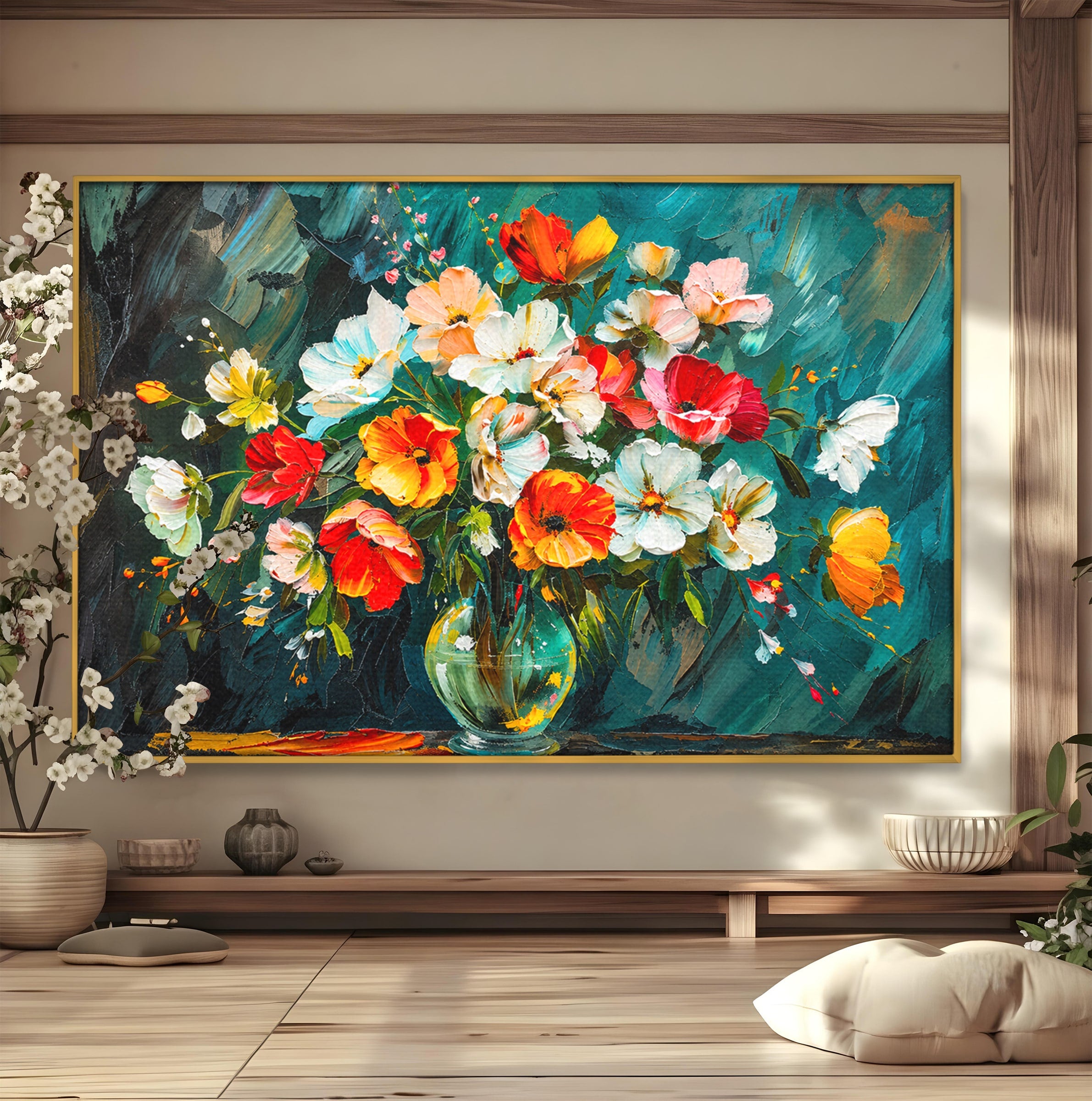 Tablou Canvas Premium LuxCanva® A1854, Flori Vibrante In Vaza, Flori, Vaza, Natura, Living, Dormitor, Culori Vibrante