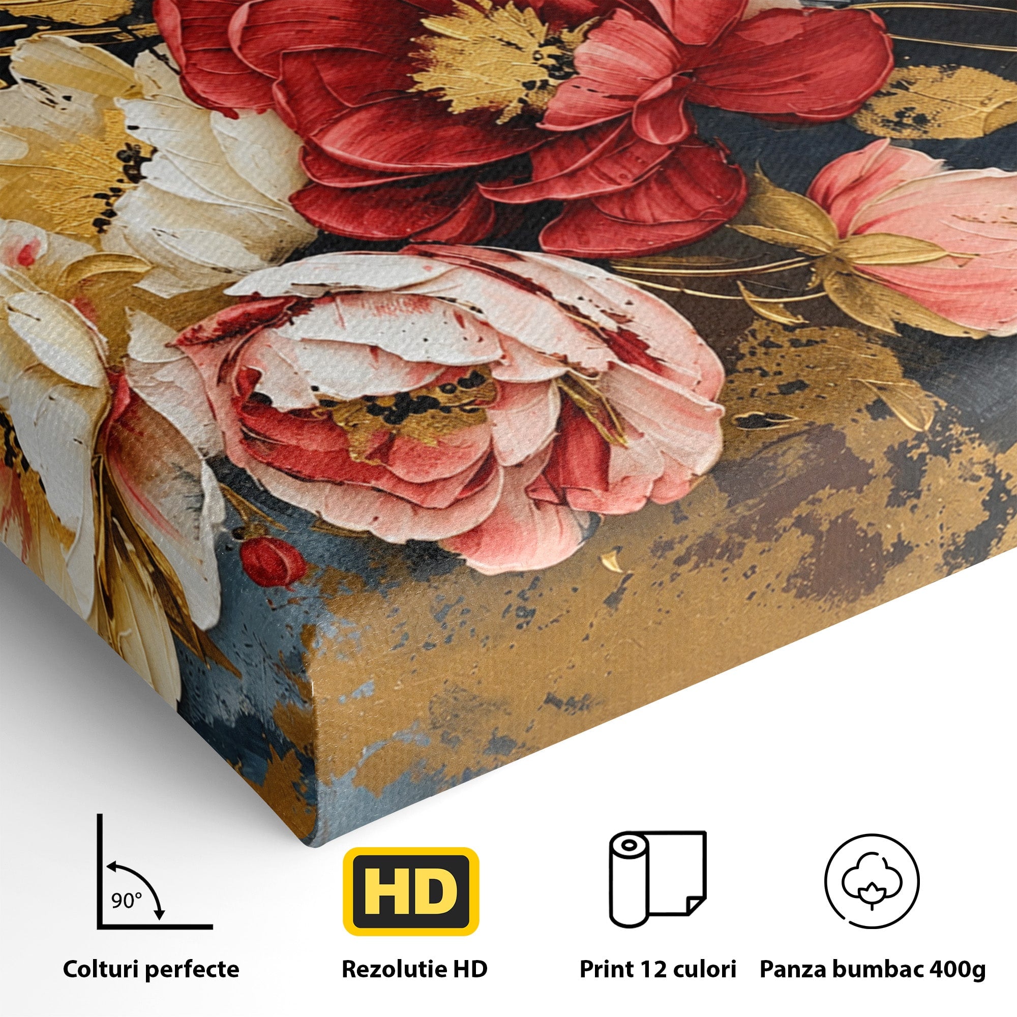 Tablou Canvas Premium LuxCanva® A1855, Flori Aurii Luxuriante, Flori, Auriu, Decor Elegant, Natura, Living, Dormitor, Culori Vibrante