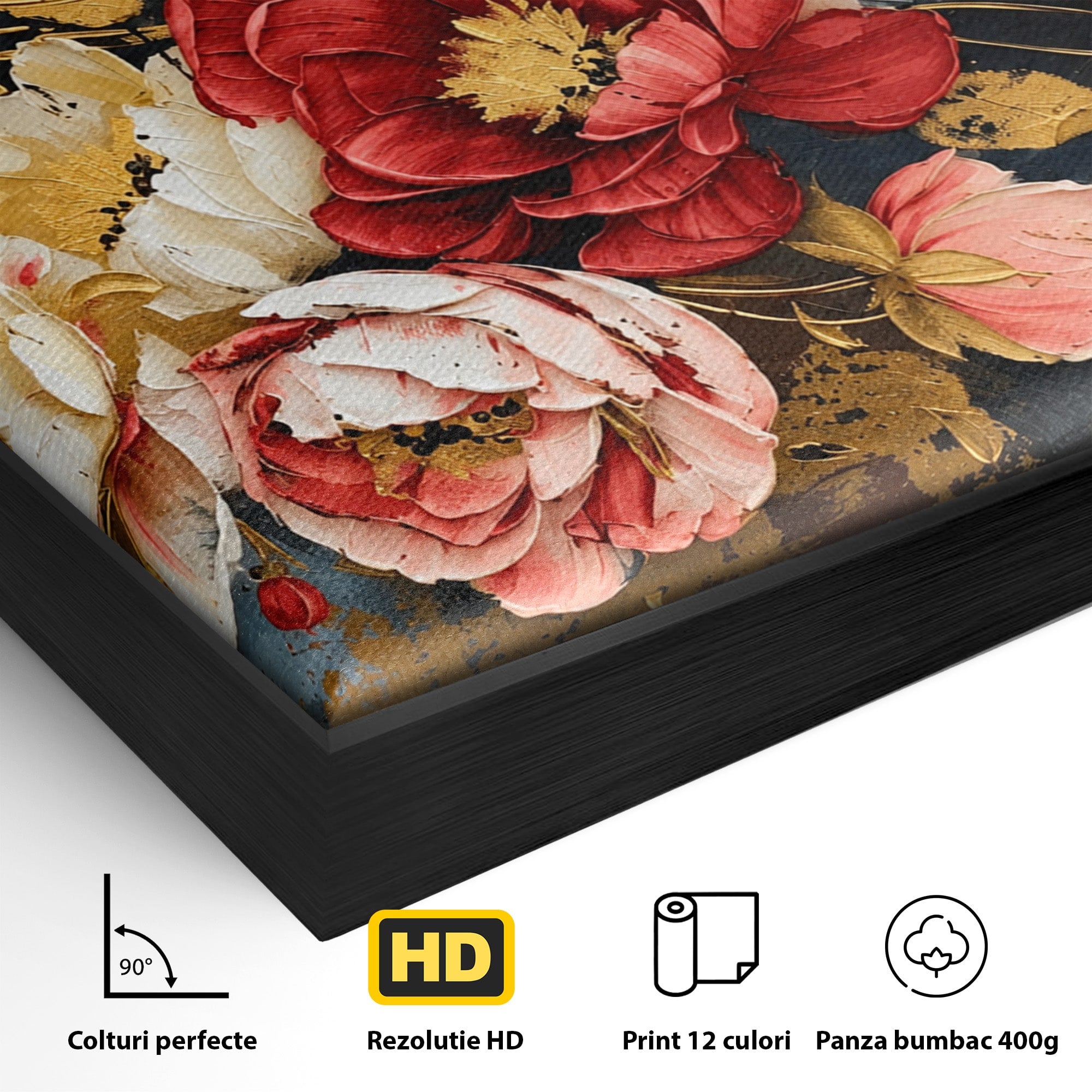Tablou Canvas Premium LuxCanva® A1855, Flori Aurii Luxuriante, Flori, Auriu, Decor Elegant, Natura, Living, Dormitor, Culori Vibrante