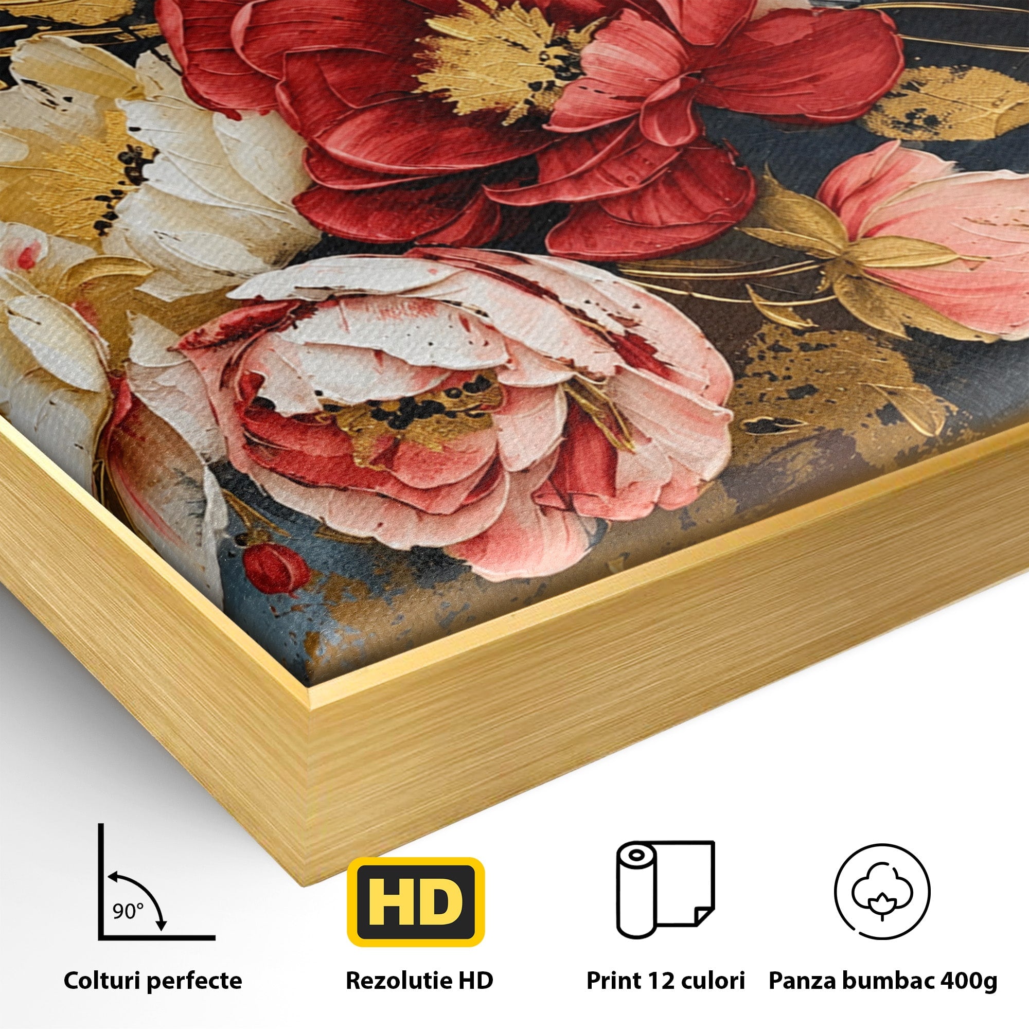 Tablou Canvas Premium LuxCanva® A1855, Flori Aurii Luxuriante, Flori, Auriu, Decor Elegant, Natura, Living, Dormitor, Culori Vibrante