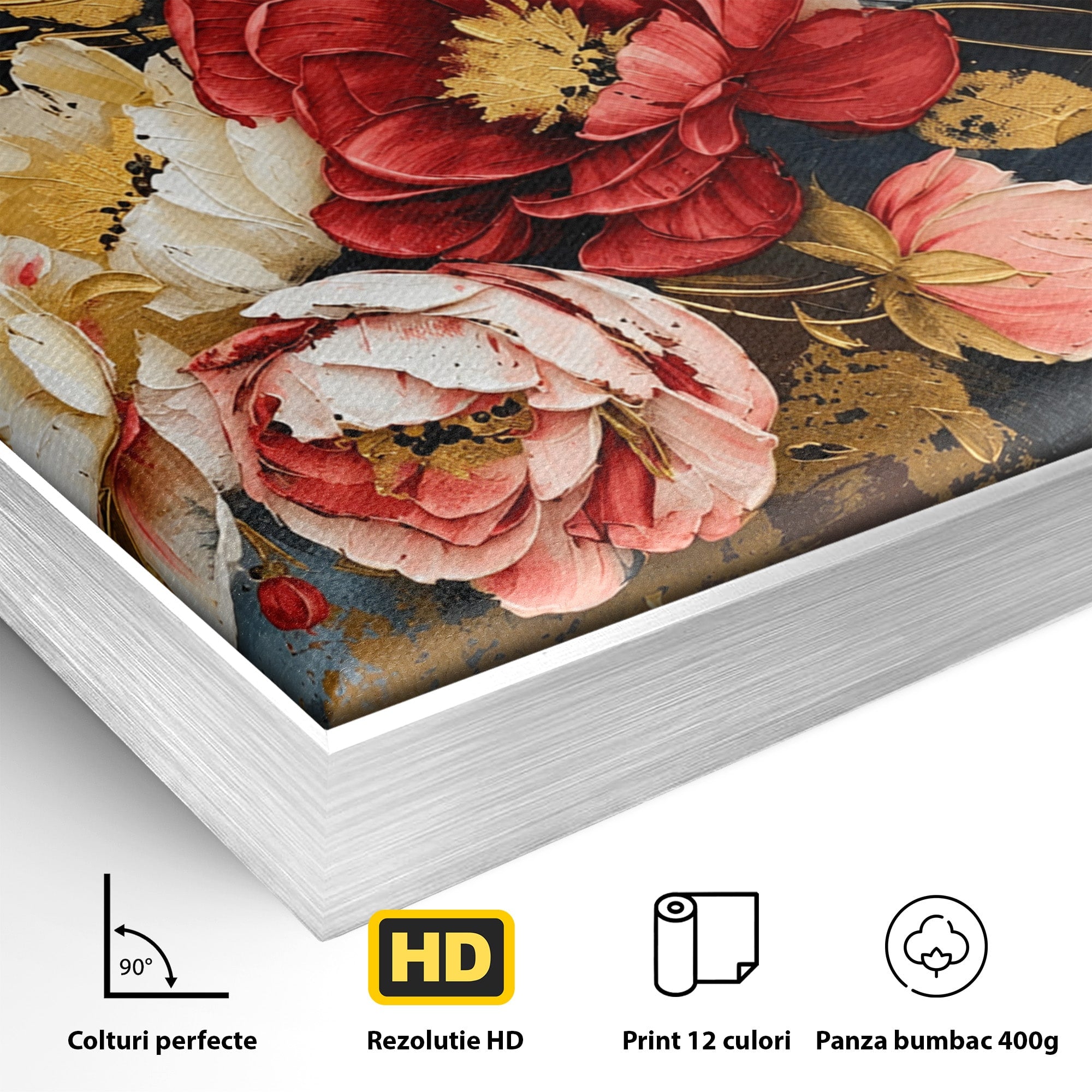 Tablou Canvas Premium LuxCanva® A1855, Flori Aurii Luxuriante, Flori, Auriu, Decor Elegant, Natura, Living, Dormitor, Culori Vibrante