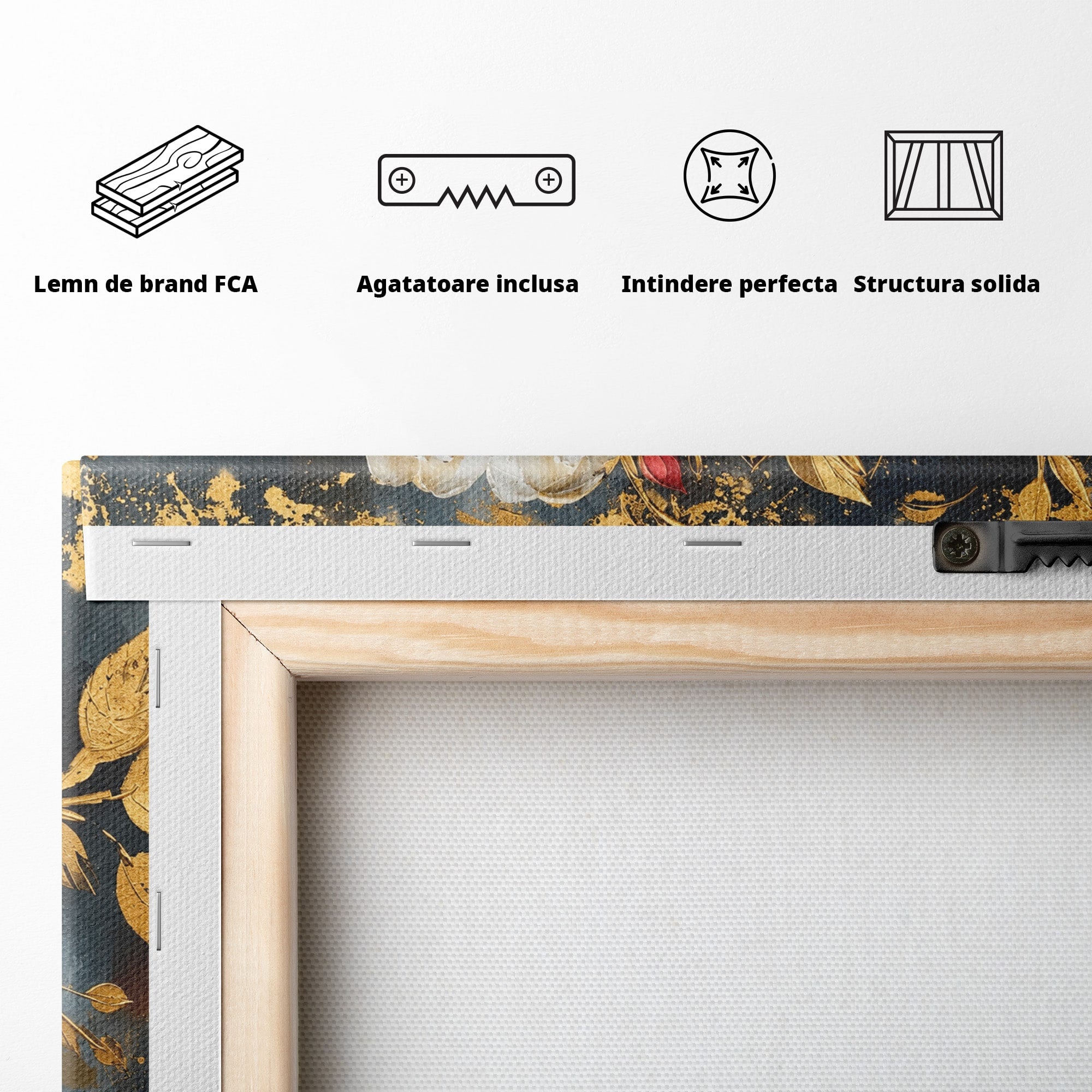 Tablou Canvas Premium LuxCanva® A1855, Flori Aurii Luxuriante, Flori, Auriu, Decor Elegant, Natura, Living, Dormitor, Culori Vibrante