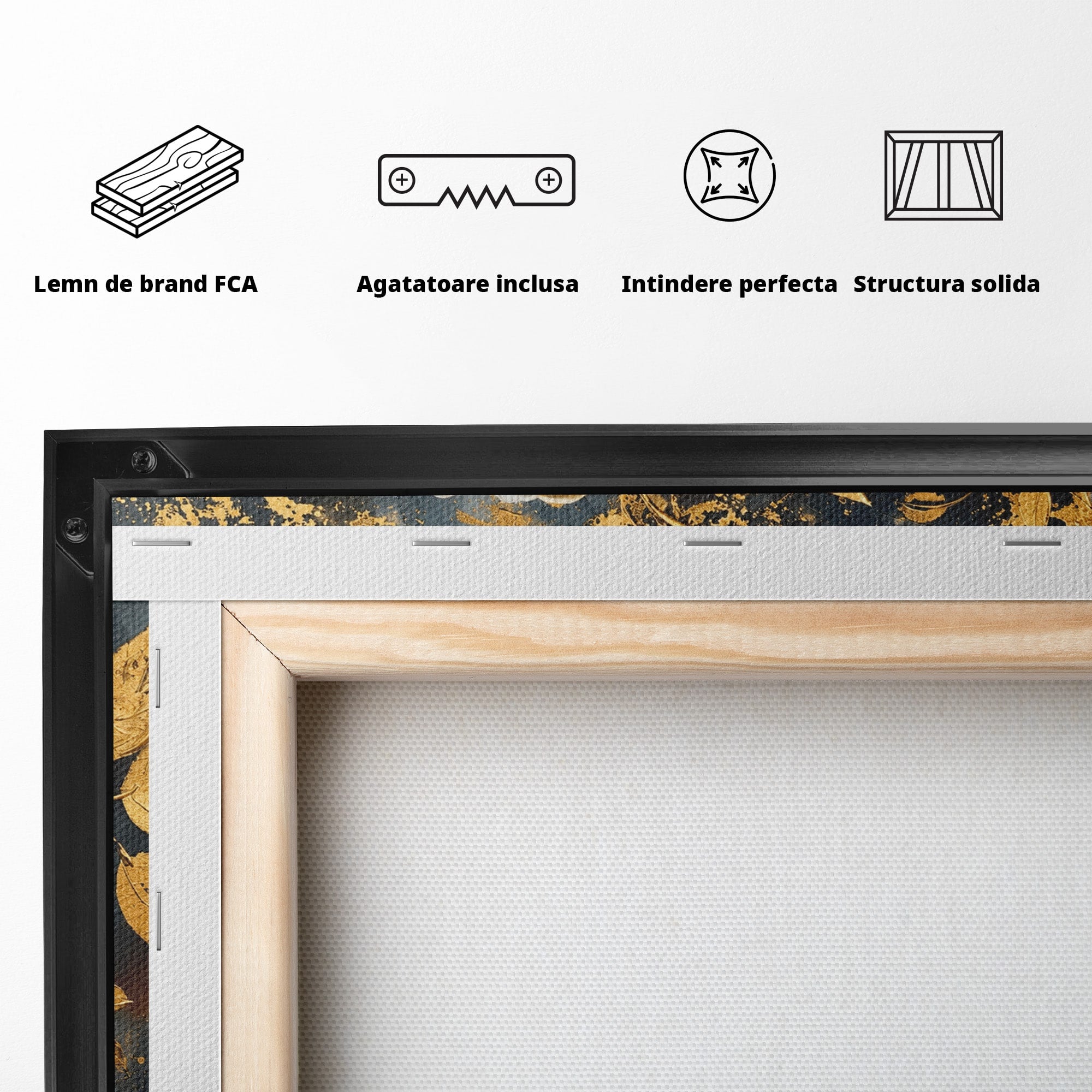 Tablou Canvas Premium LuxCanva® A1855, Flori Aurii Luxuriante, Flori, Auriu, Decor Elegant, Natura, Living, Dormitor, Culori Vibrante