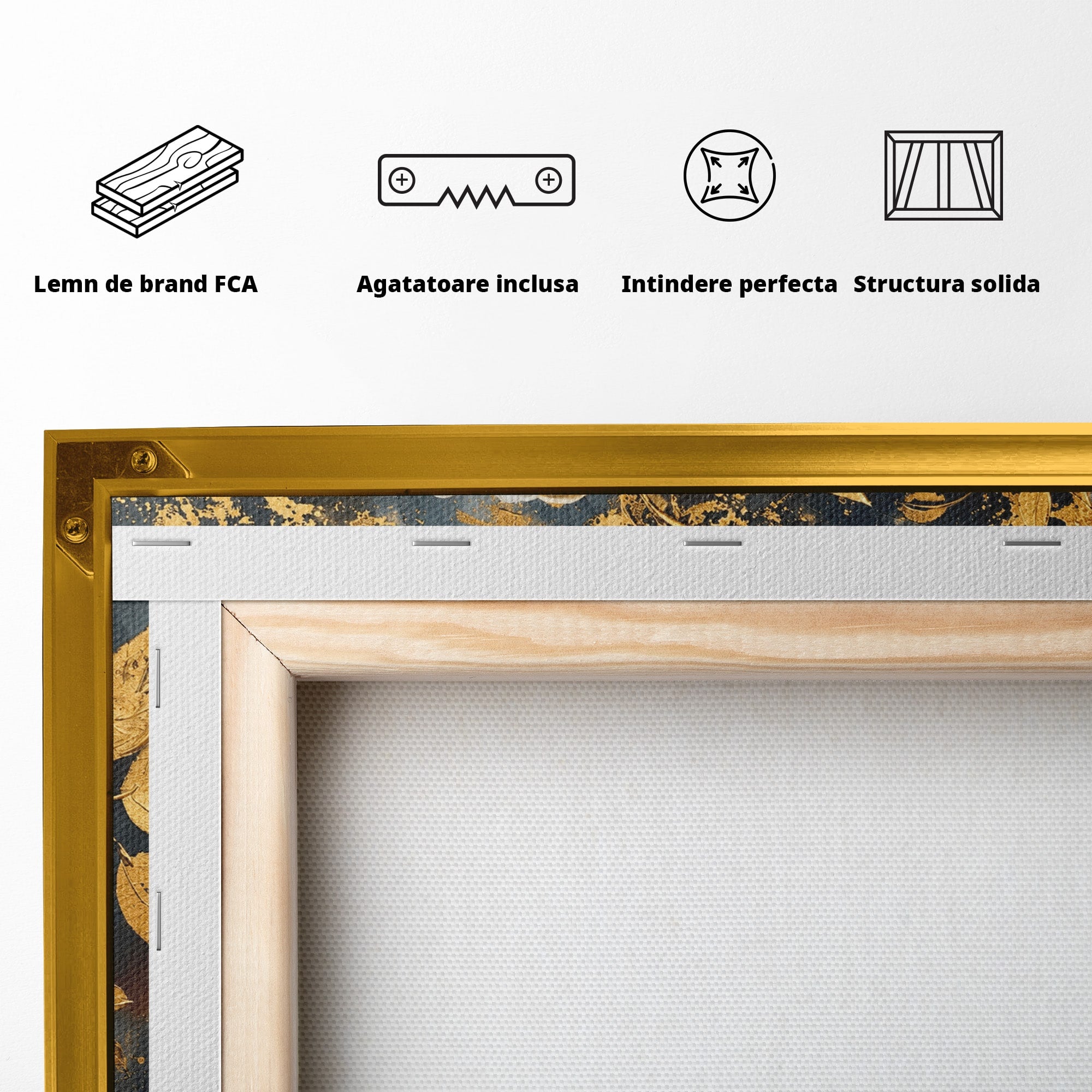 Tablou Canvas Premium LuxCanva® A1855, Flori Aurii Luxuriante, Flori, Auriu, Decor Elegant, Natura, Living, Dormitor, Culori Vibrante