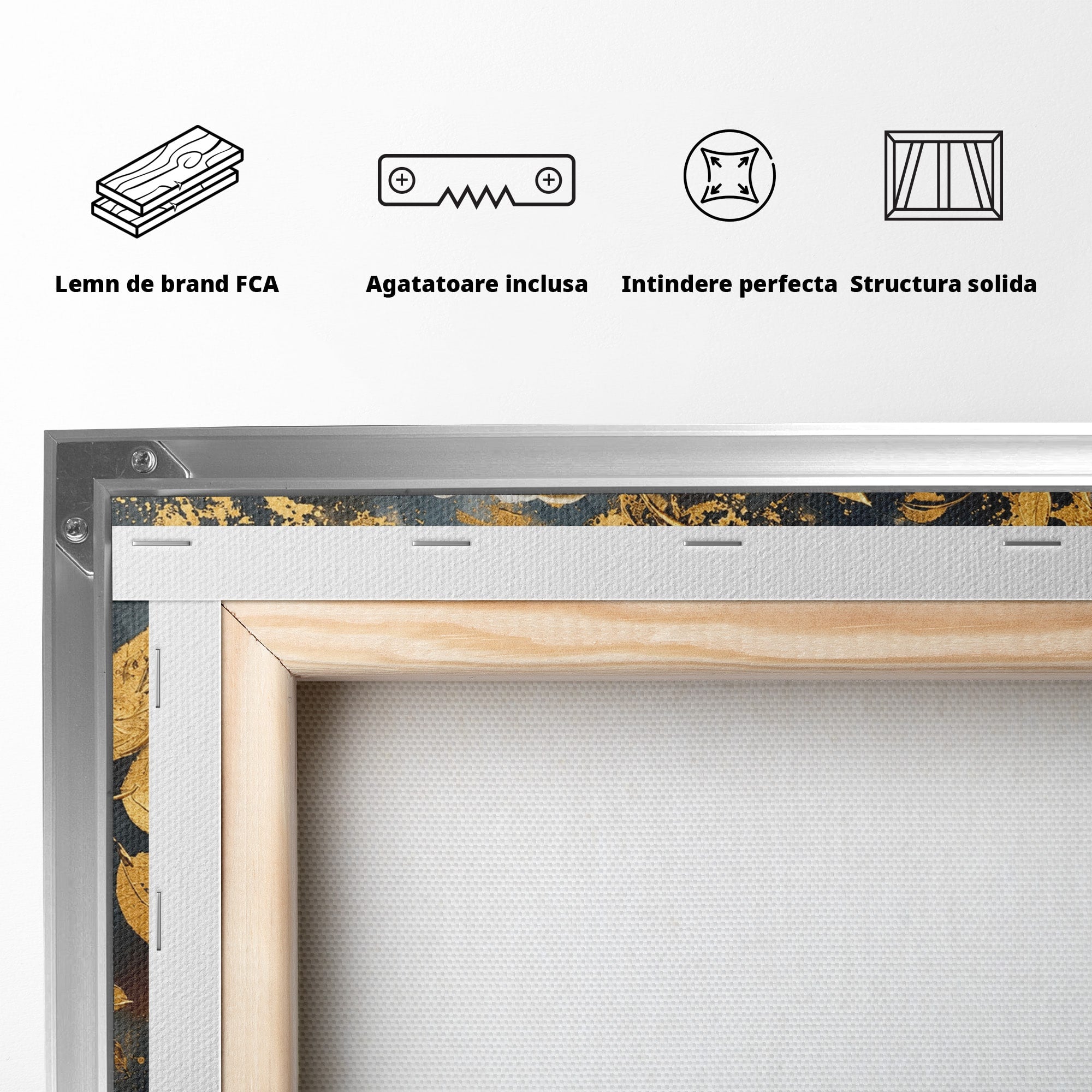 Tablou Canvas Premium LuxCanva® A1855, Flori Aurii Luxuriante, Flori, Auriu, Decor Elegant, Natura, Living, Dormitor, Culori Vibrante